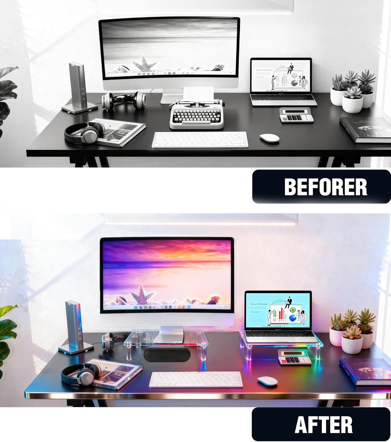 10mm 14.5'' 9'' 3.4'' (1 Jusalpha Acrylic Monitor Stand - Thickness Clear Platform - x x Desktop/ Laptop/ Monitor Riser
