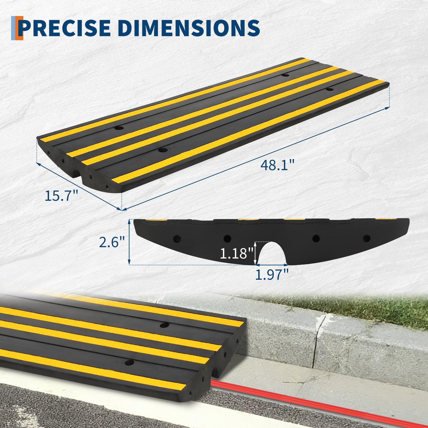 GarveeTech Rubber Driveway Ramps Set of 2, 48" Heavy Duty Accessibility Ramps with Drainage Grooves & Reflective Strips for Cars, Wheelchairs, Forklifts All Weather Use