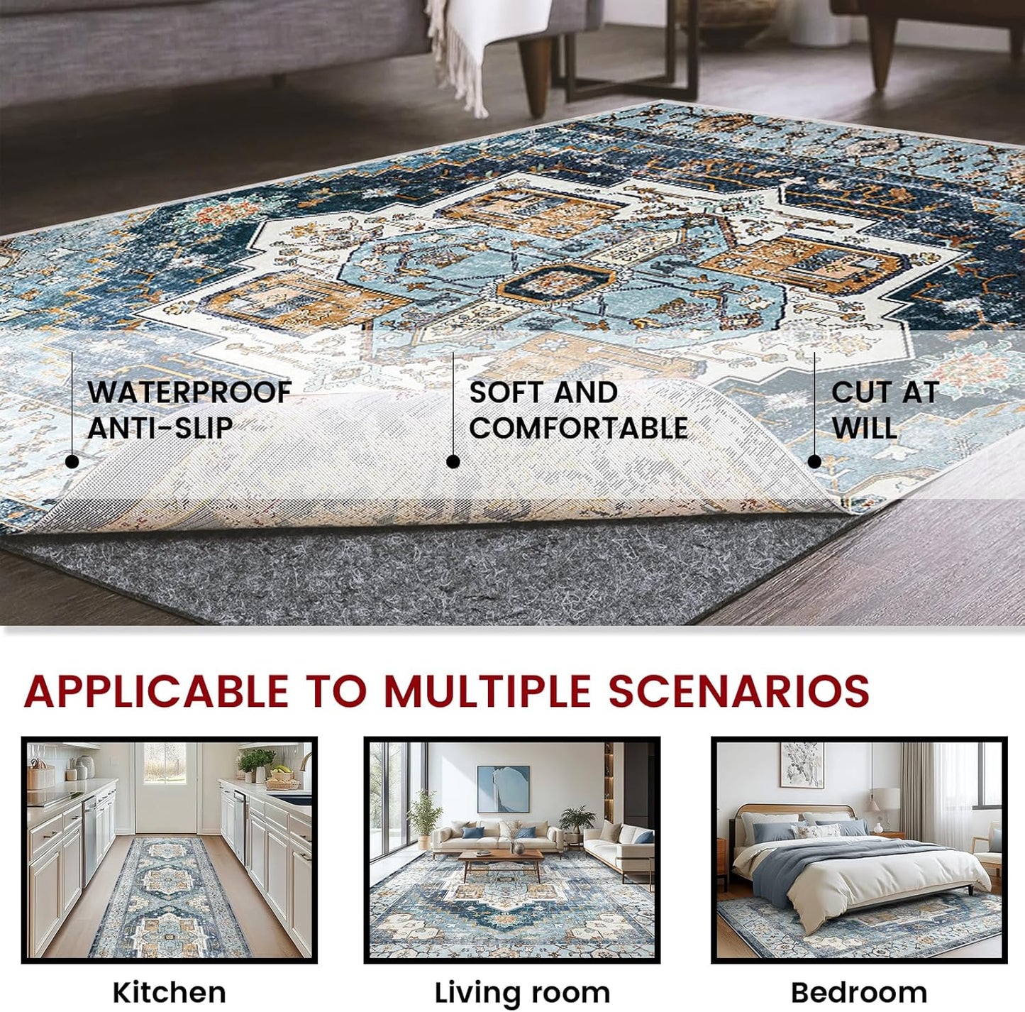 Skiennix Waterproof Rug Pad - Non-Slip Carpet Pad for All Floors | 8x10 ft Felt Pad for Hardwood