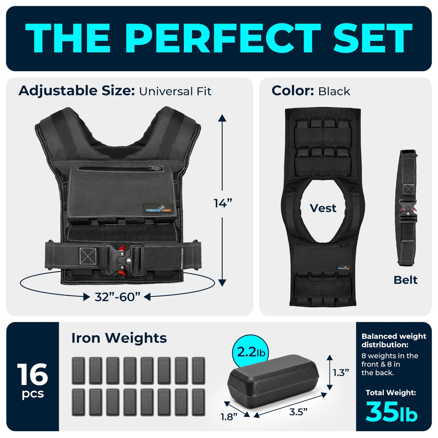 Weighted Vest Adjustable for Men & Women – Strength Training Weight Vests for Walking, Running, Fitness & Cross Training, Adjustable Weighted Vest for Men's Workouts, Rucking, 35LB, Black