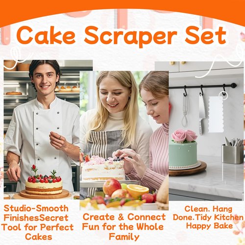 7 PCS Cake Scraper Set, Clear Acrylic Cake Smoother Scraper, Clear Cake Combs, Multi-Shape Edges with Connector Rings, for DIY Icing Frosting Buttercream, Baking Tool Kit