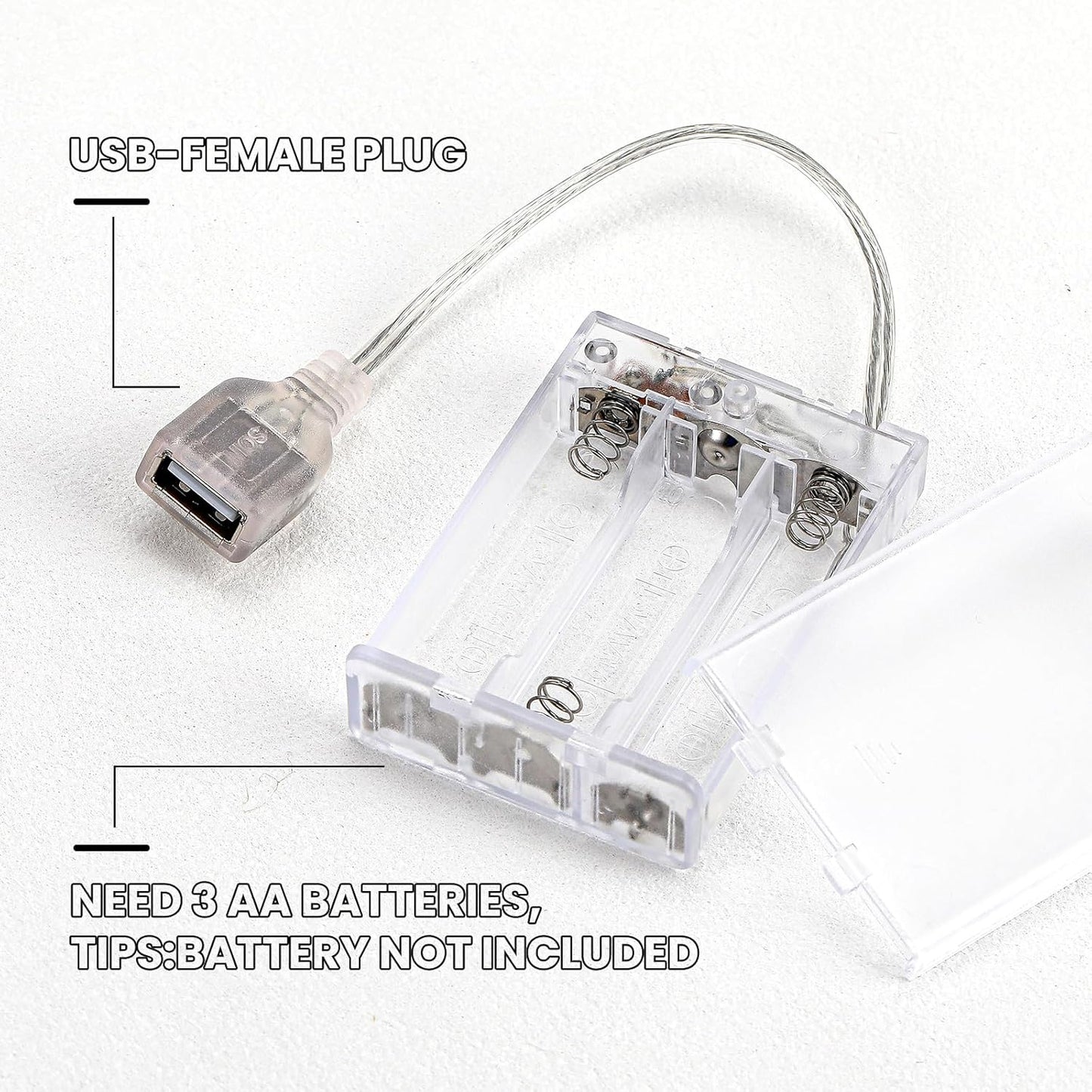 Copkim 6 Pack Pack 5V 3 Pcs USB Battery for LED Lights, USB to Battery for Plug in Lights, Portable AA Holder Box