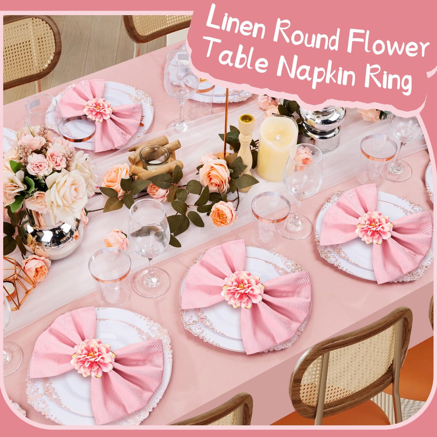24 Pcs Flower Napkin Rings Daisy Flower Handcraft Floral Napkin Holder Rings for Wedding, Holiday Banquet, Luncheons, Birthday Party Dining Table Decor
