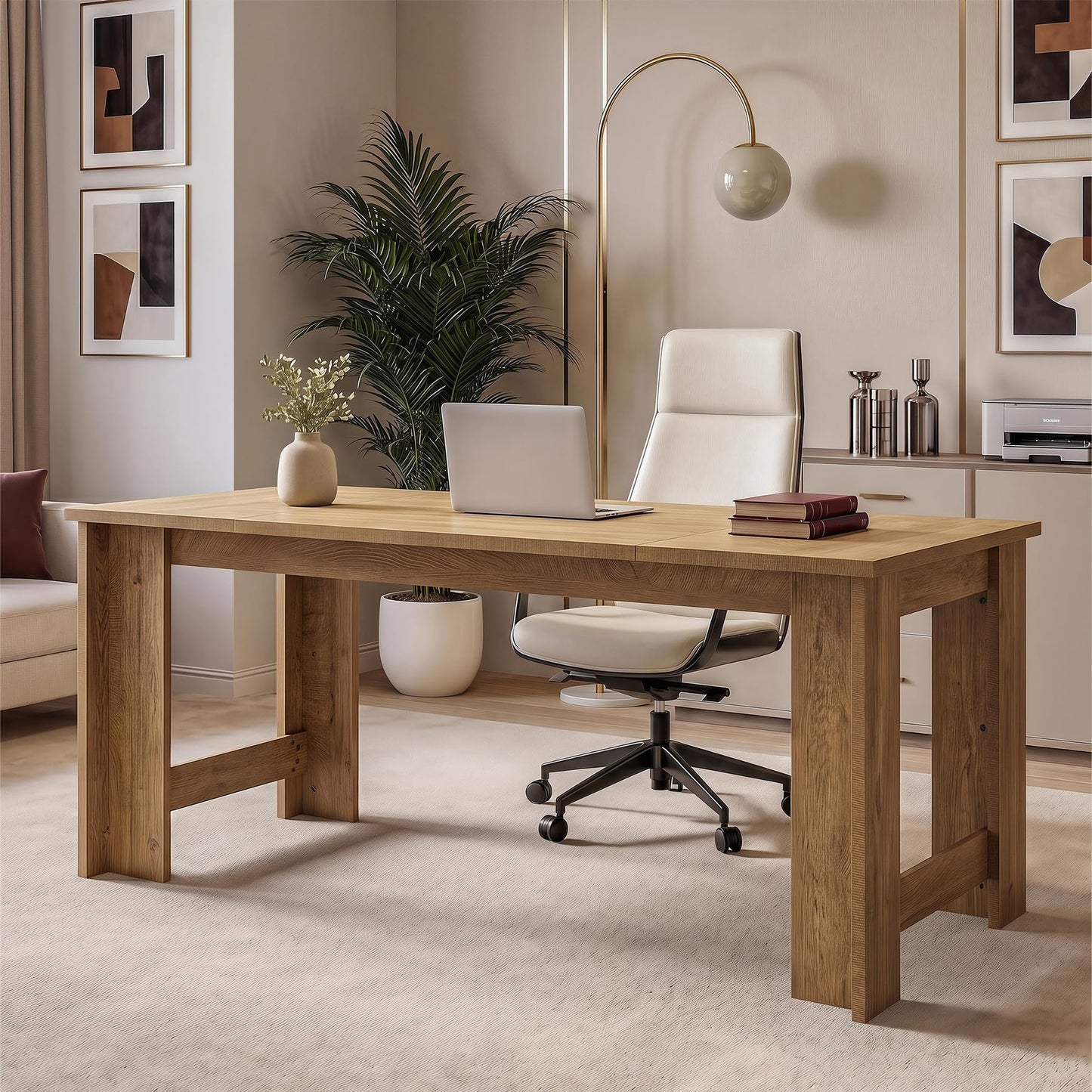 Tribesigns 70.8" Modern Executive Desk, Wooden Office Computer Desk, Long Workstation with Sturdy Panel Legs, Rectangular Writing Desk for Office, Business, Natural