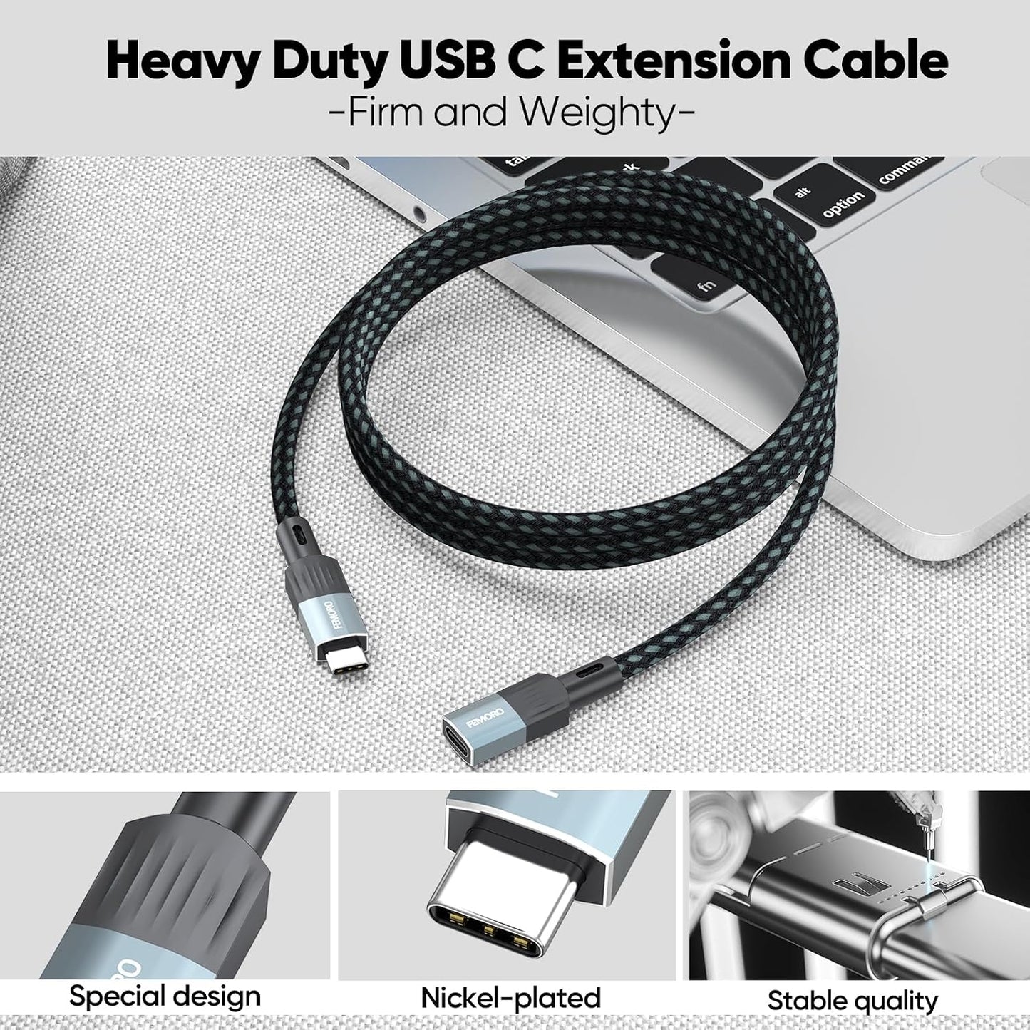 10Ft 10Gbps Transfer/100W Charging/4K@60Hz 3.2 USB C Extension Cable Long, Data USBC Male to USB-C Female Cable