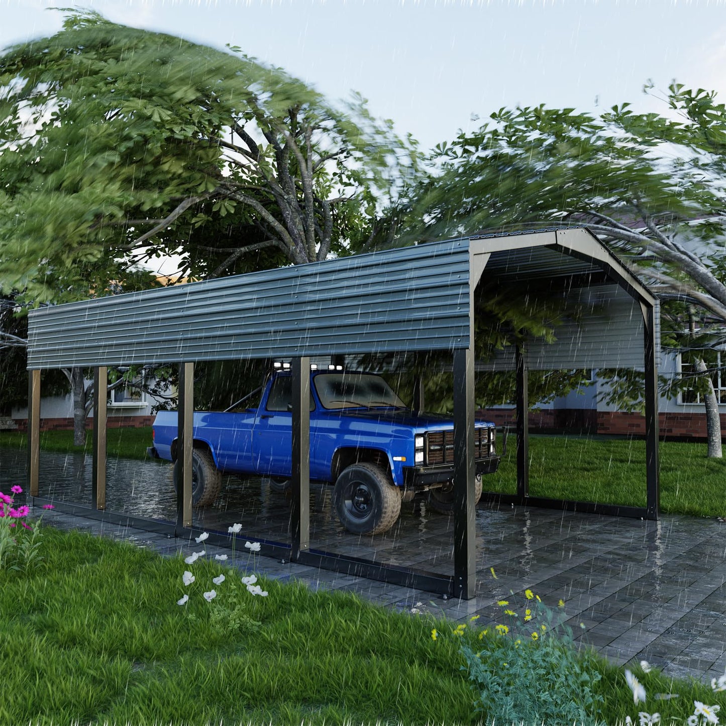 Metal Carport 12x20ft Heavy-Duty | Military-Grade Reinforced Garage Kits with Steel Roof & Hurricane | 100lbs/Sq.Ft Snow/RV/Camper/Truck/Tractor Shelter