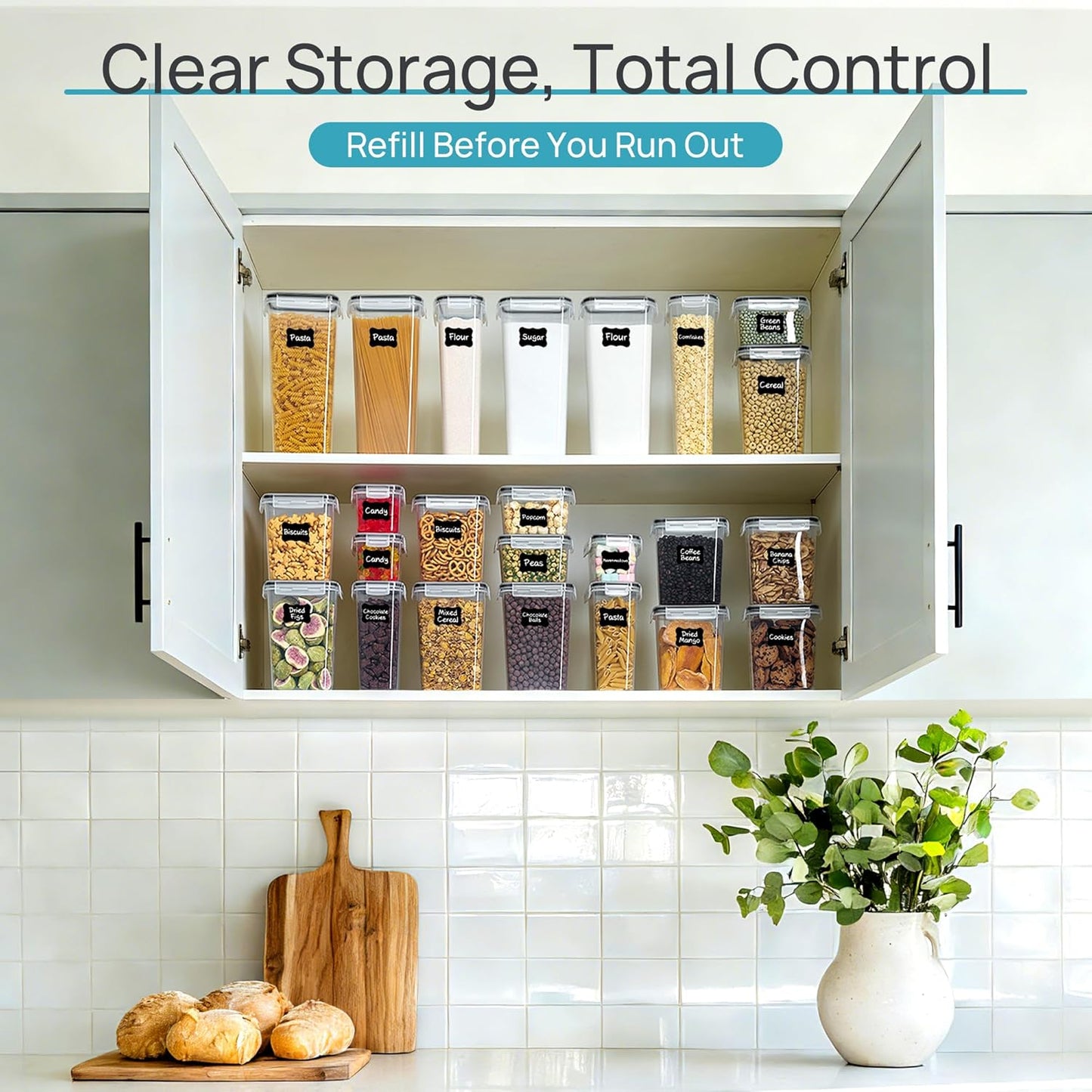Vtopmart Airtight Food Storage Containers - 24 Pcs BPA-Free Plastic Canisters for Kitchen Organization | Black