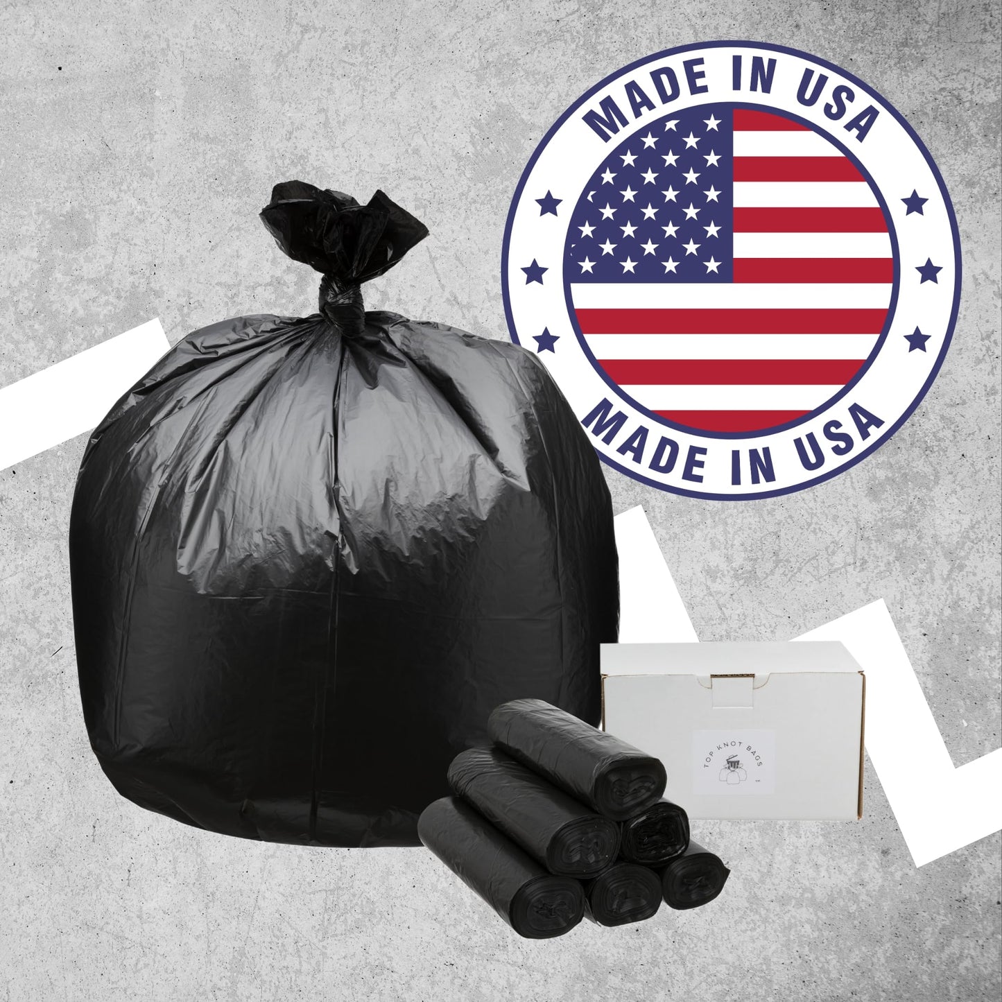 Top Knot Bags 45 Gallon Garbage Trash Bag 40X48" Black 150 Count Can Liner Bulk 40 Gallon 41 Gallon 42 Gallon 44 Gallon Made in USA
