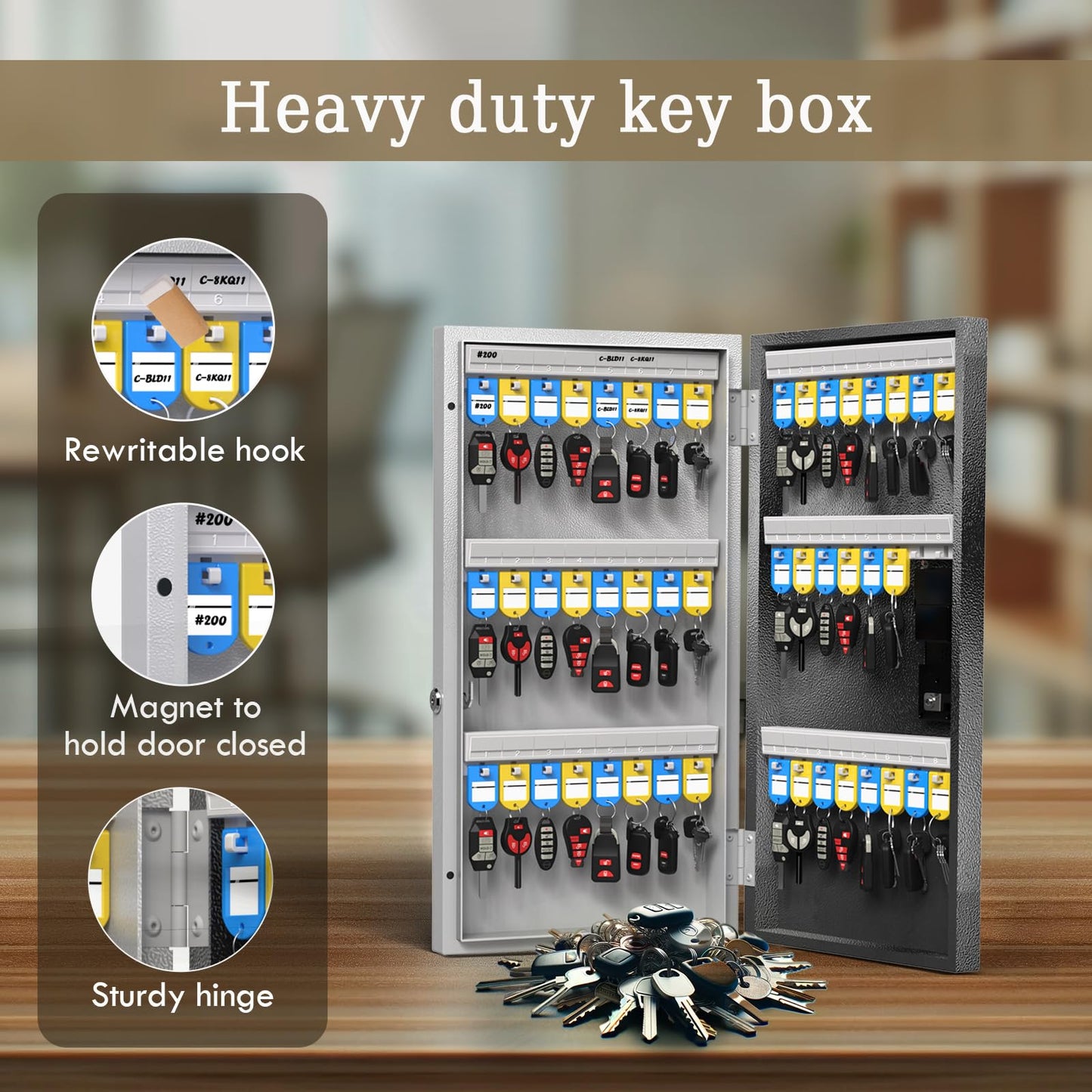 DiDiHere 48-Key Key Lock Box Wall Mount, Smart Key Management Cabinet with App, Key Access Log Tracking, Digital Keypad, Bluetooth & WiFi Unlock (Sold Separately) for School, Office, Business
