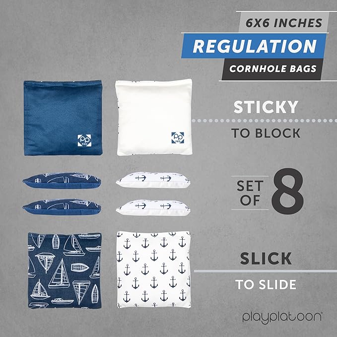 Professional Cornhole Bags - Set of 8 Regulation All Weather Double Sided - Sticky Side/Slick Side Bean Bags for Pro Corn Hole Game