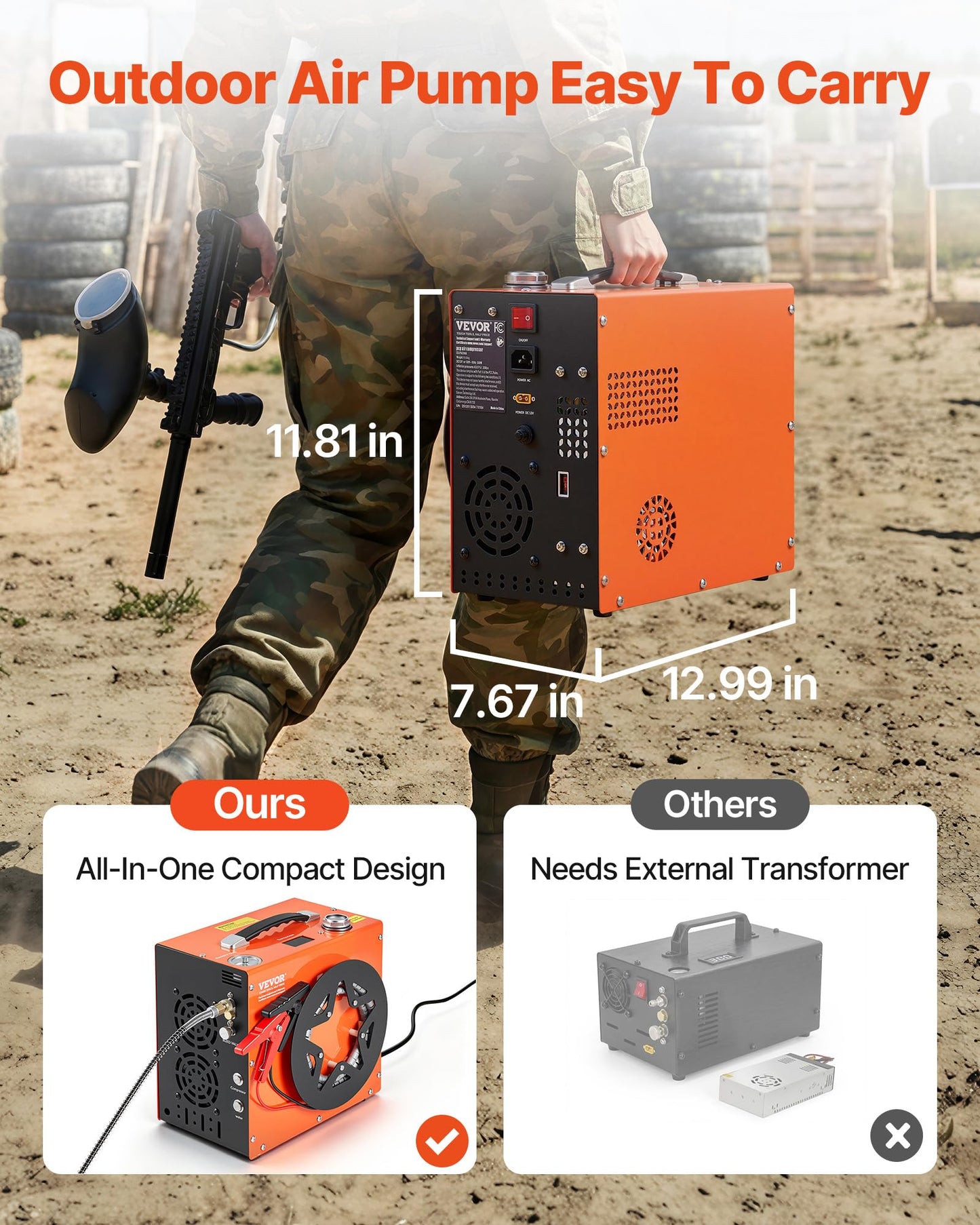 VEVOR PCP Air Compressor, 4500PSI/30Mpa Portable PCP Airgun Compressor - Built-in Water and Fan Cooling System, Auto-Stop | DC12V/AC120V Paintball Tank Compressor for Air Rifle, Scuba Diving Bottle