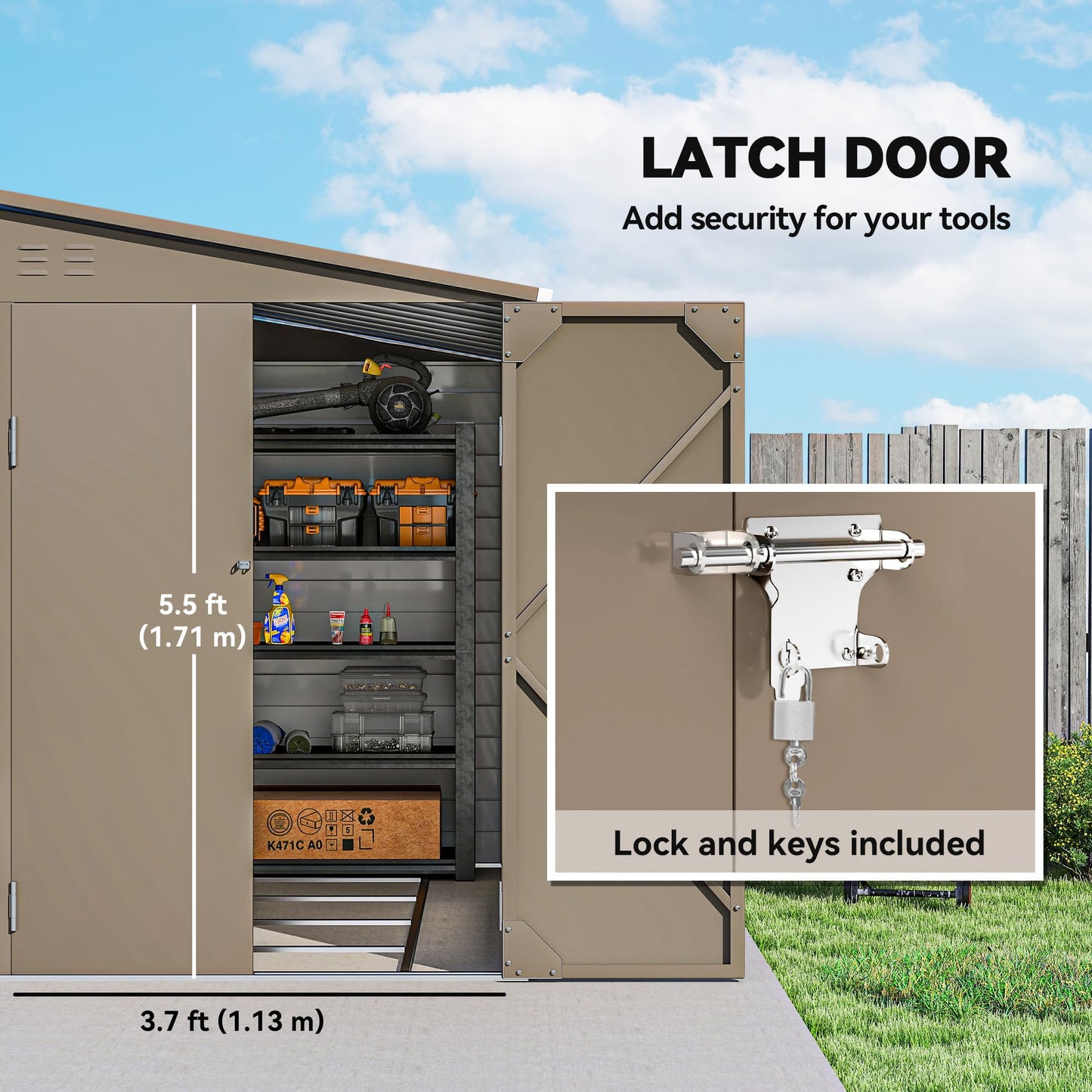 Outsunny 4.6' x 9' Steel Outdoor Storage Shed, Waterproof Lean to Shed, Metal Garden Tool House with Foundation Kit, Lockable Doors, Gloves and 2 Air Vents for Backyard, Patio, Lawn, Brown