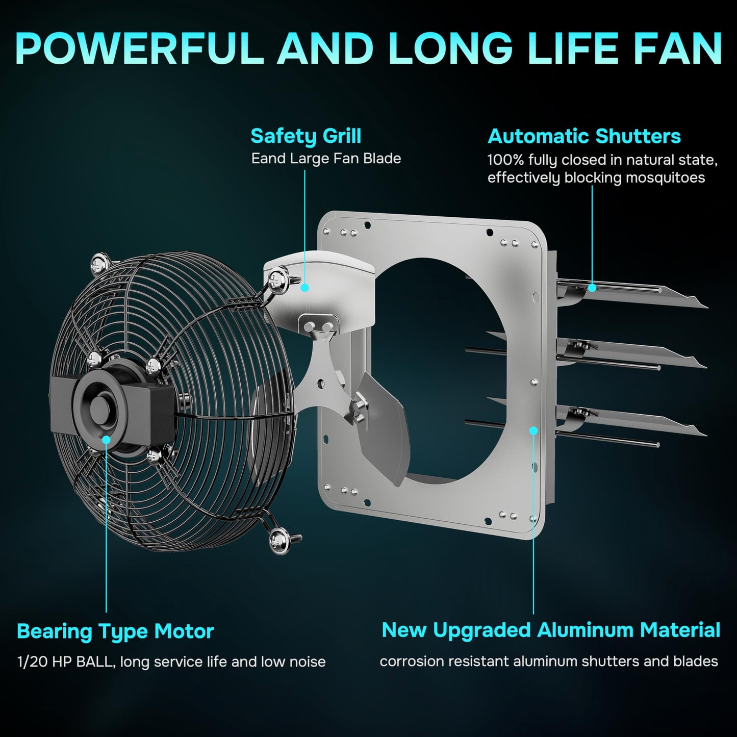 Simple Deluxe 20 Inch Wall Mounted Shutter Exhaust Fan with Speed Controller and Power Cord Kit, Aluminum, 1200 RPM, 3368 CFM, for Attic, Garage, Louvered Vent, Plant, Greenhouse, Silver