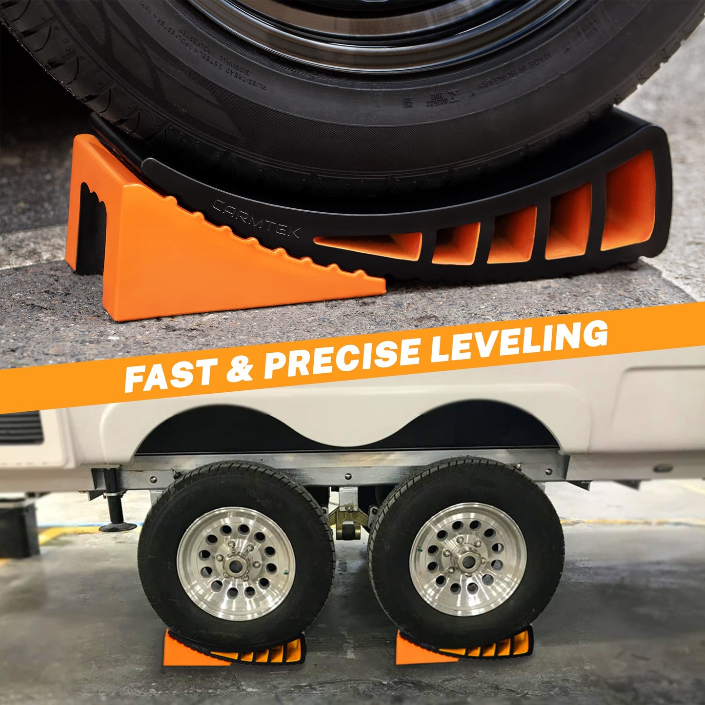 CARMTEK Camper Leveler Kit - Curved RV Levelers with Camper Wheel Chocks for Travel Trailers | Faster Camping Leveling Than RV Leveling Blocks (1 Pack)