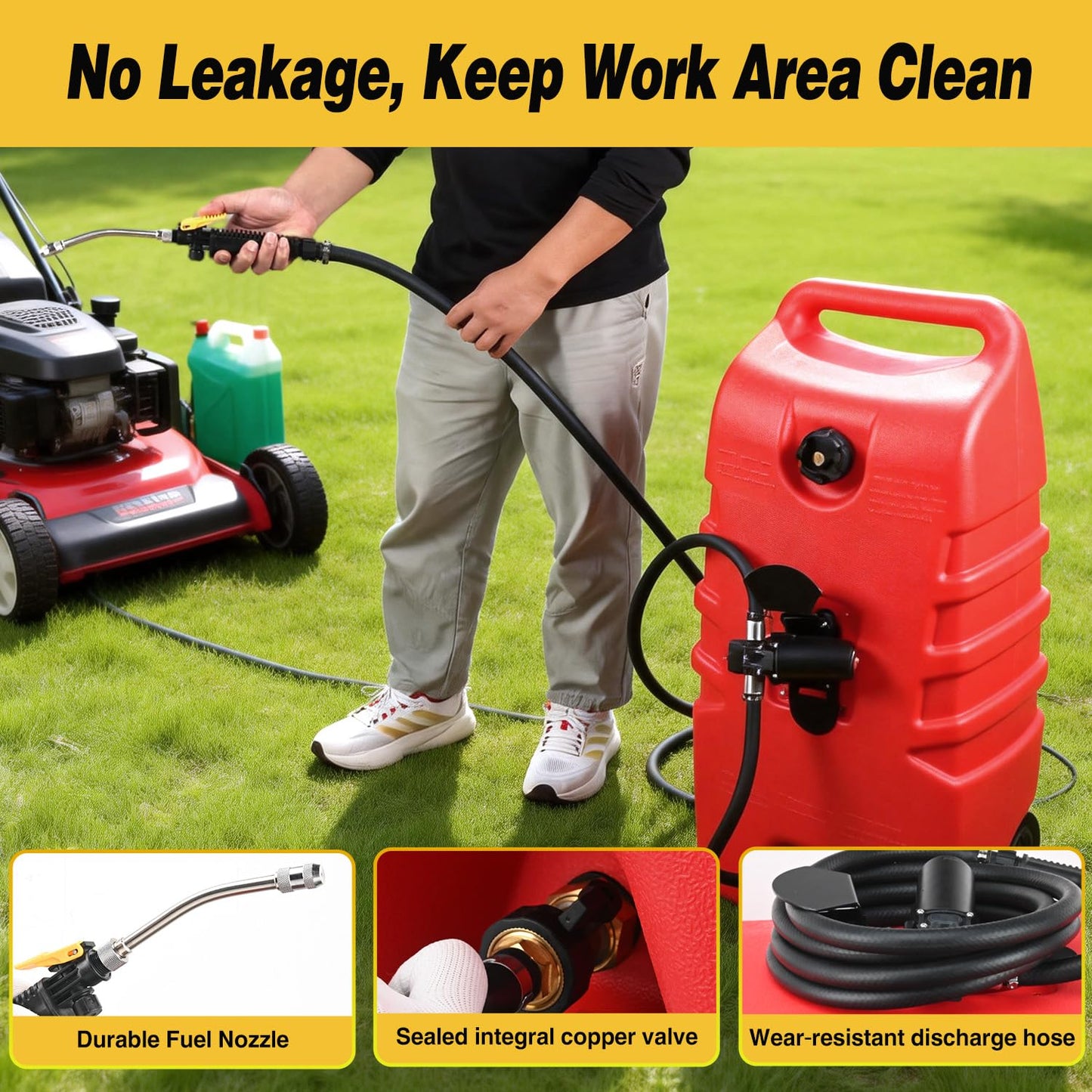 GOOACC 14 Gallon Fuel Caddy, Portable Fuel Transfer Tank with 12V DC Electric Pump, Heavy-Duty Empty Gasoline/Diesel Storage Container with Wheels and 10FT Hose for Motorcycles Boats Lawn Mowers, Red