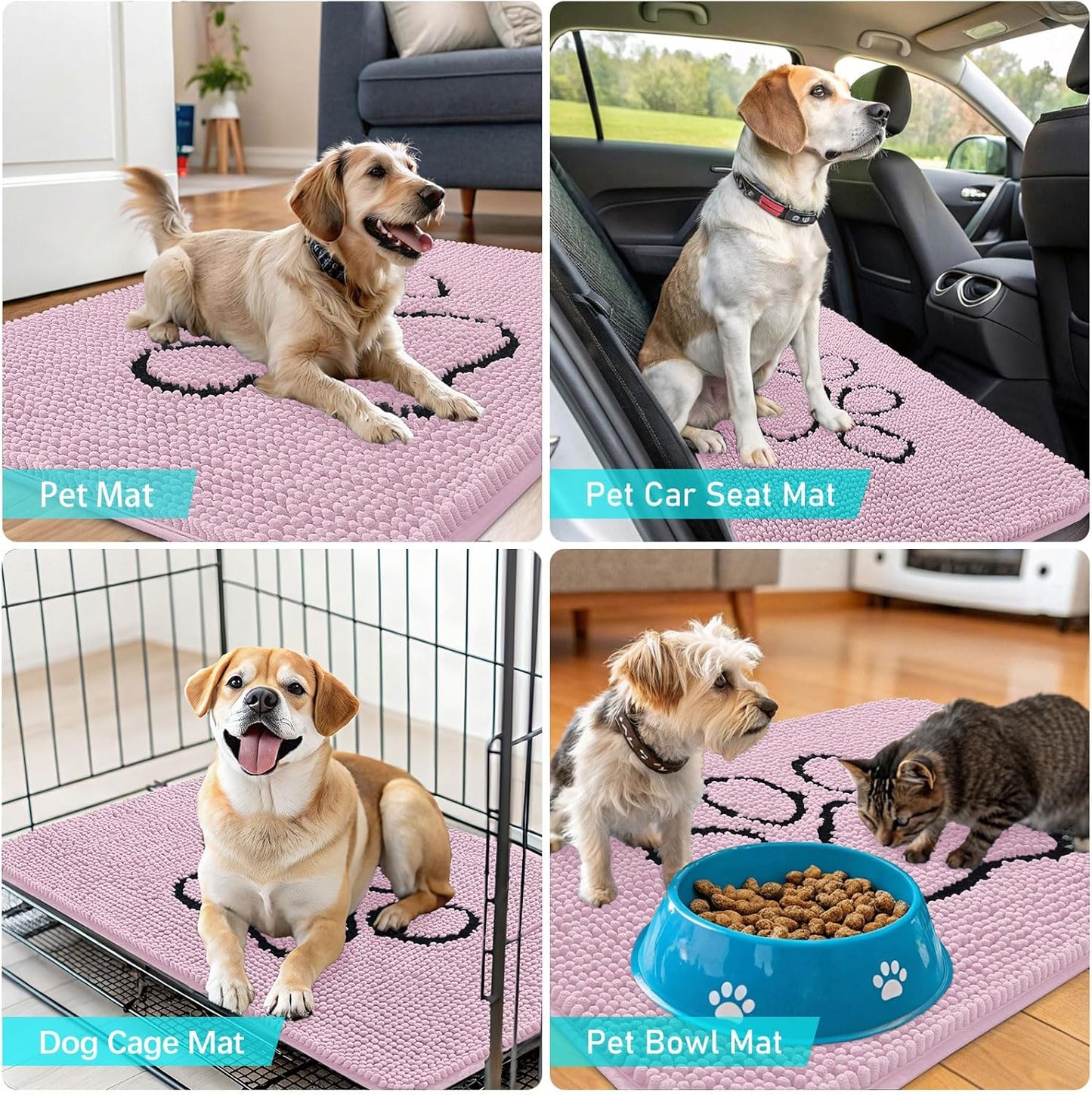 OLANLY Dog Door Mat - Absorbent Muddy Paws Doormat | Non-Slip Chenille, 48x30, Dusty Rose