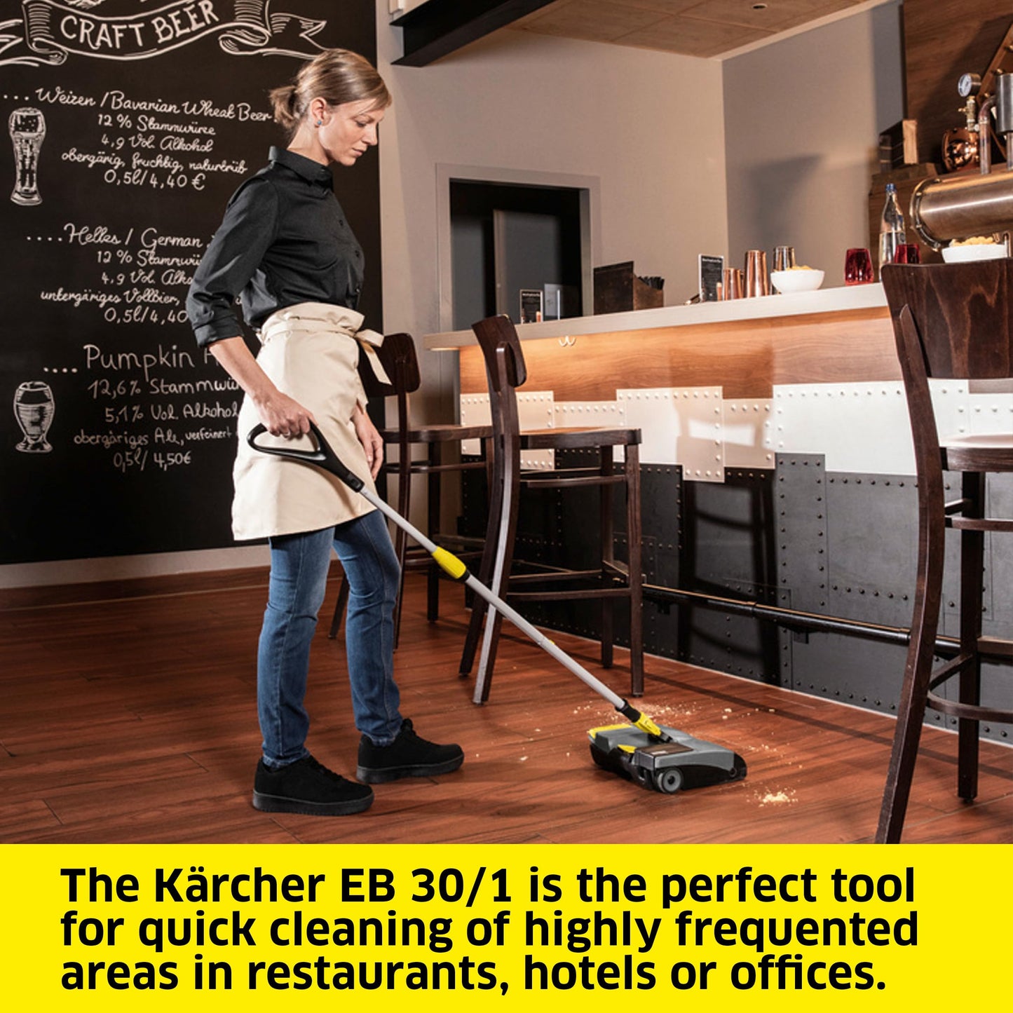 Kärcher EB 30/1 Commercial Electric Broom, Cordless Sweeper, Multi Surface Cleaner, Telescopic Broom Stick, Universal Joint