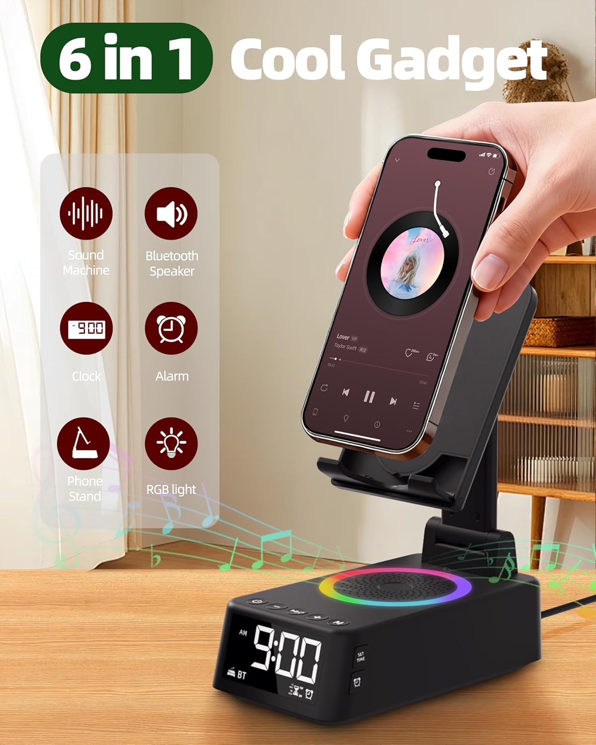 20 Gifts for Men Women, Cell Phone Stand with Bluetooth Speaker,Sound Machine White Noise Machine with Soothing