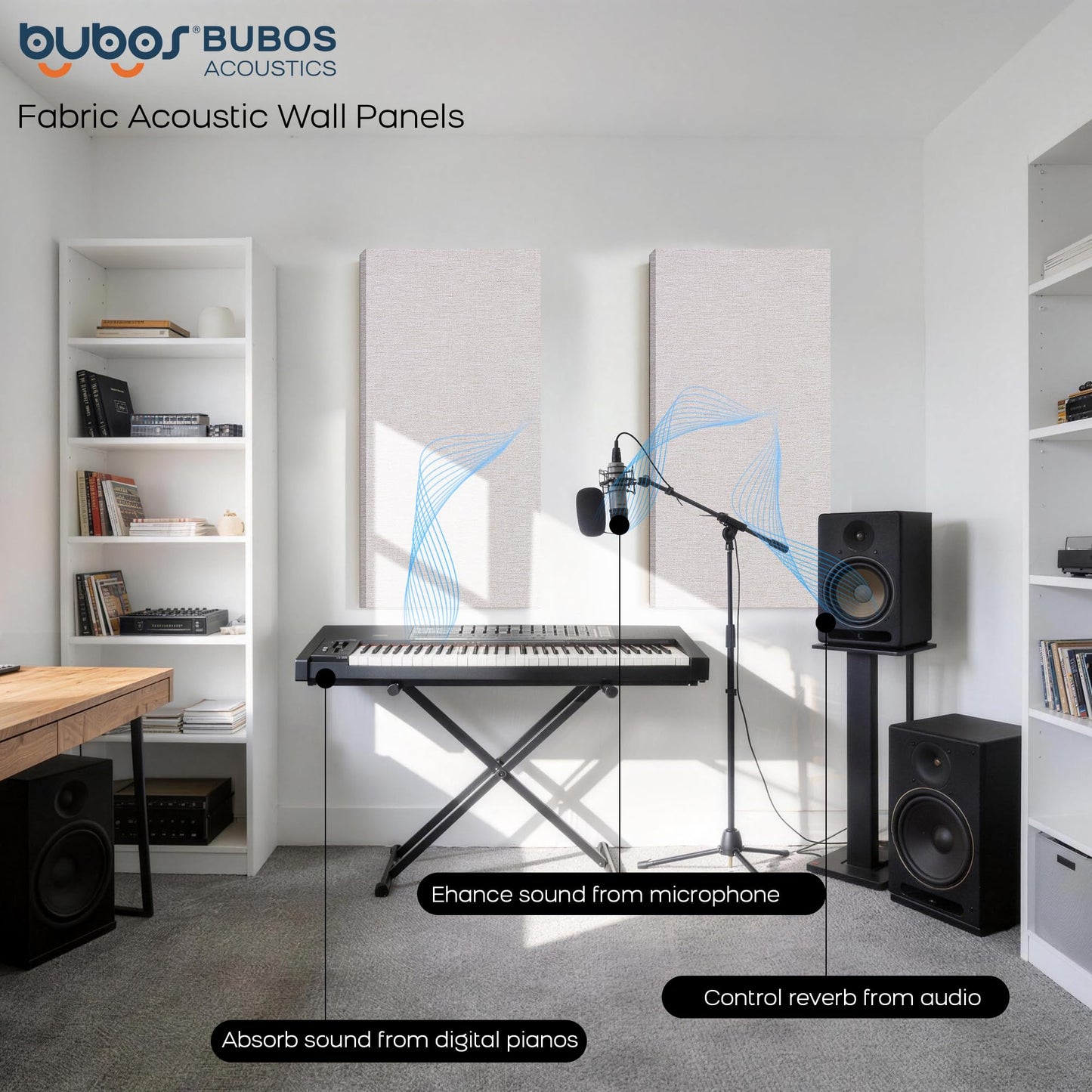 BUBOS 2-Pack Fabric Acoustic Panels with Hanging Hardware, 47.2" x 23.6" x 2" Large Soundproofing Wall Panels, High-Density Sound Absorbing Decor for Home Theater, Studio & Office,Linen