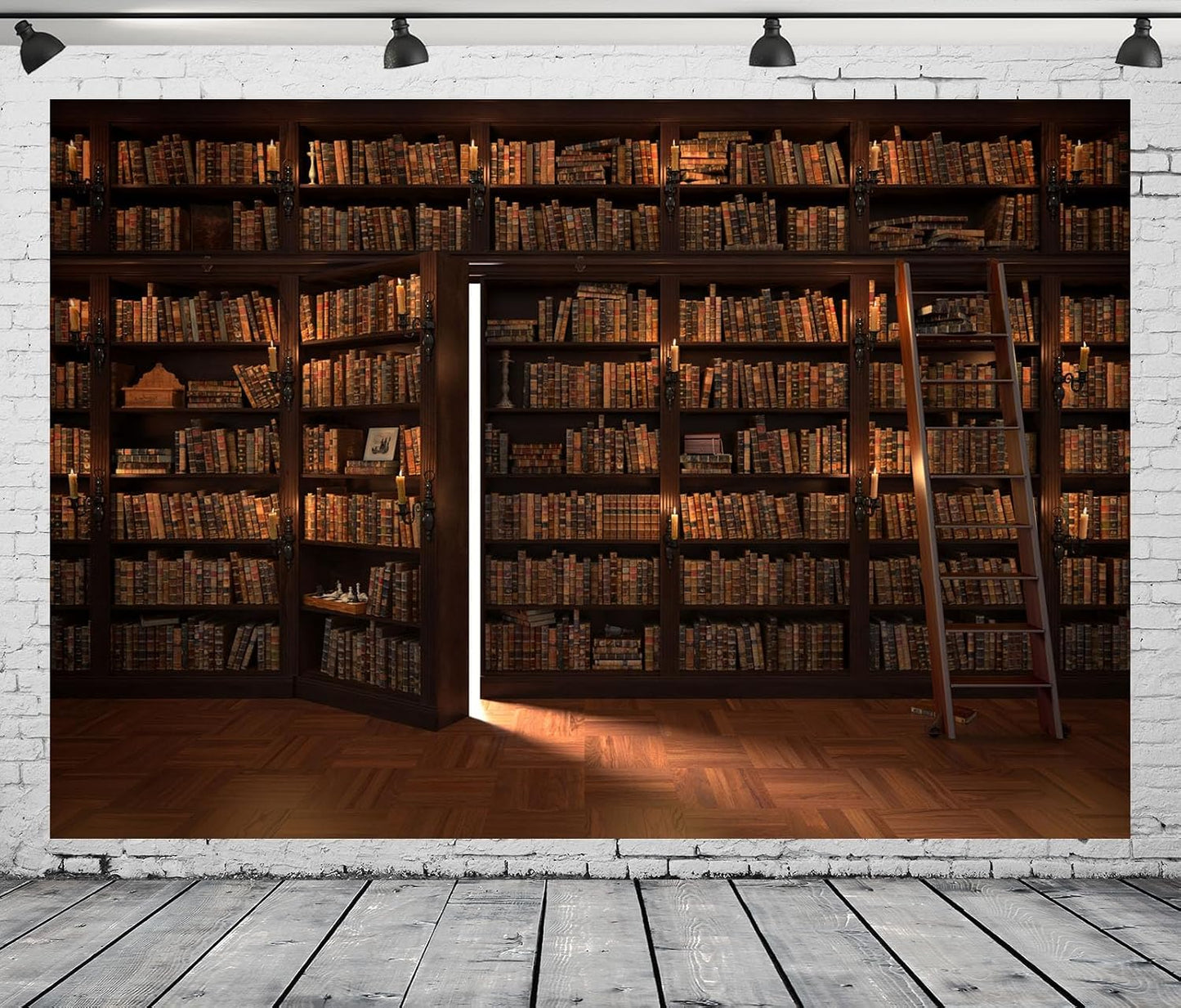 BELECO 5x3ft Fabric Mysterious Magic Library Backdrop Vintage Wooden Bookshelf Old Books Candles Stairs Book Stacks