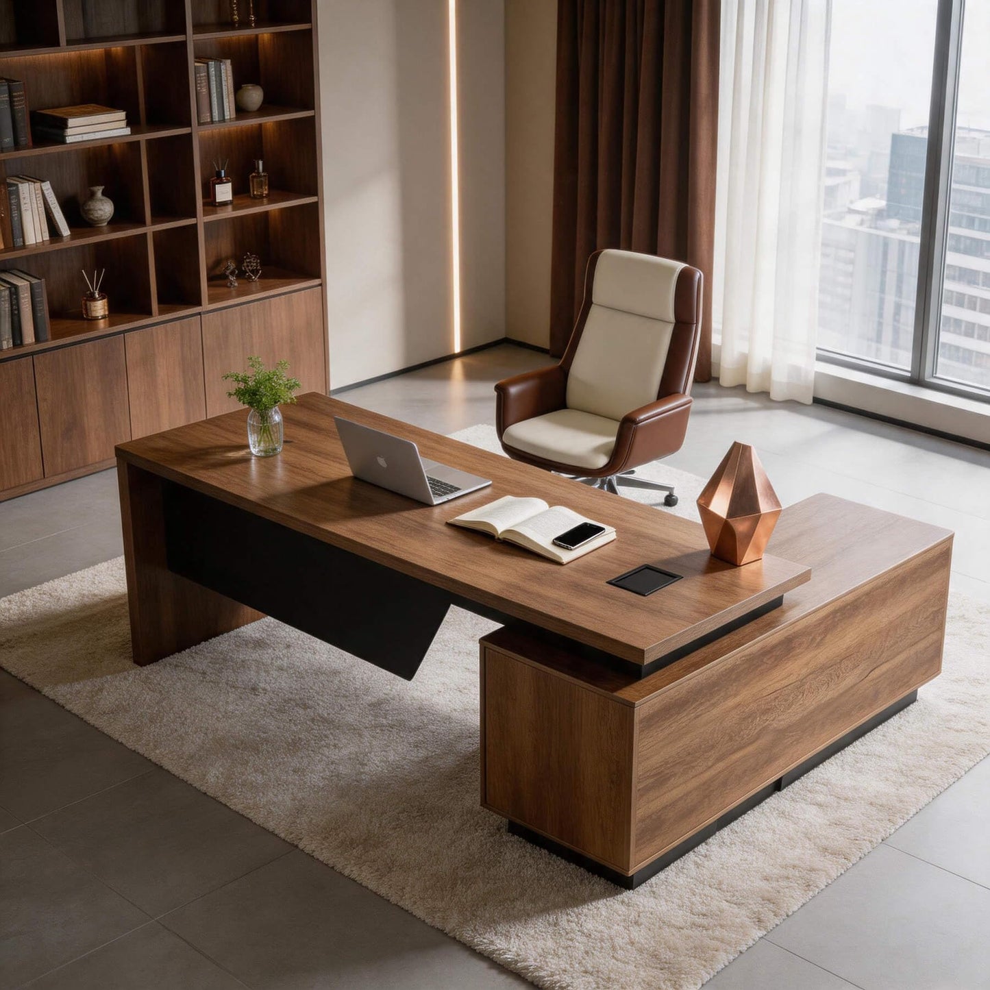 ONNAHOMEStlyle L Shaped Desk with File Drawer, Solid Wood Large Executive Desk for Home Office, Adjustable Width (86.6" to 94.5"), Storage Cabinet & 2 Drawers, Left Return