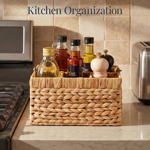 Best Choice Products Utensil Caddy - Woven Wicker 4-Compartment Silverware Organizer | Natural Cutlery Holder for Kitchen & Events