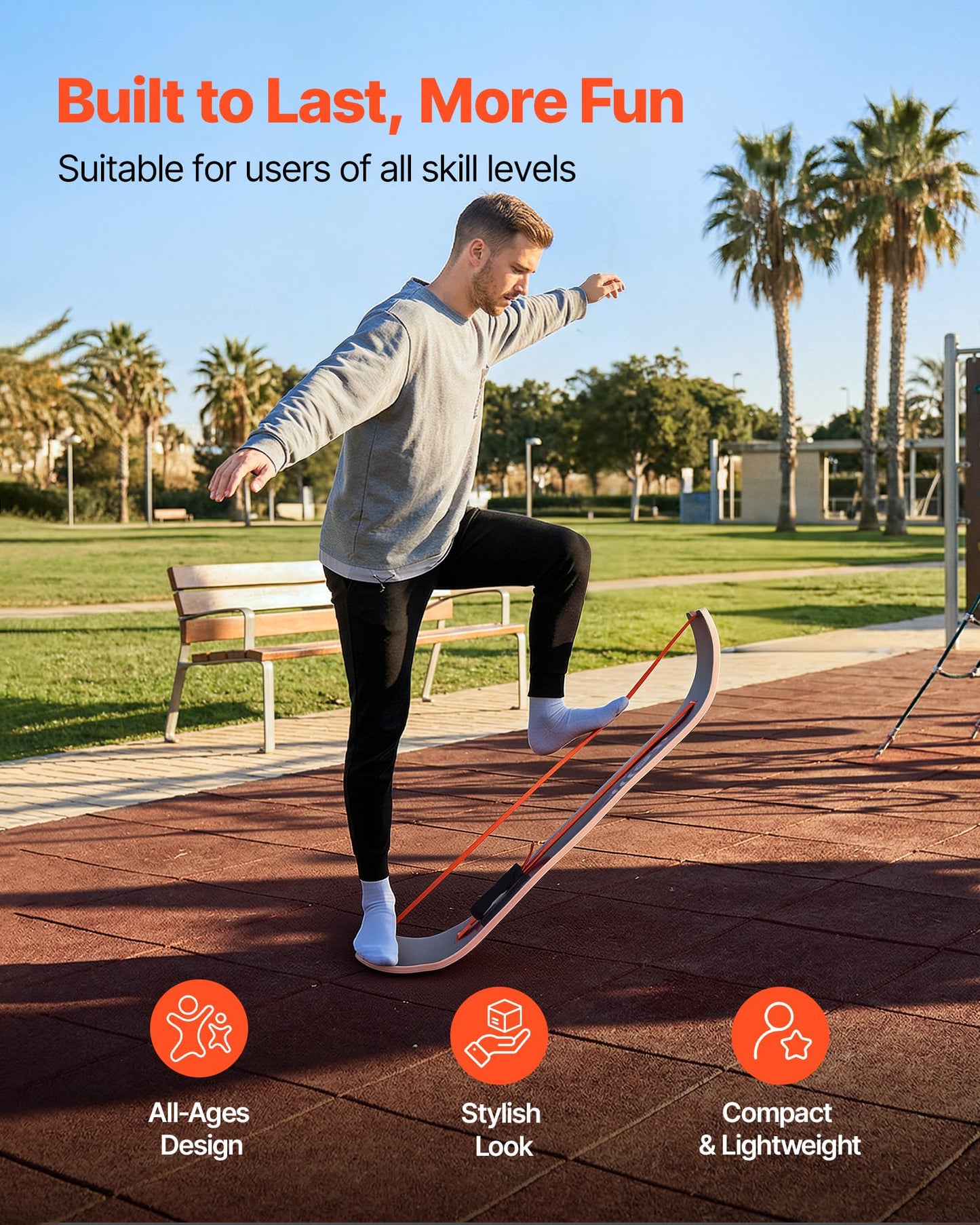 VEVOR Balance Board, Wobble Board Trainer for Adults, Premium Wooden Curved Balance Training Equipment, Compact & Lightweight for Core Workouts, Standing Desk Exercise, Home Gym, Yoga, Black & Orange