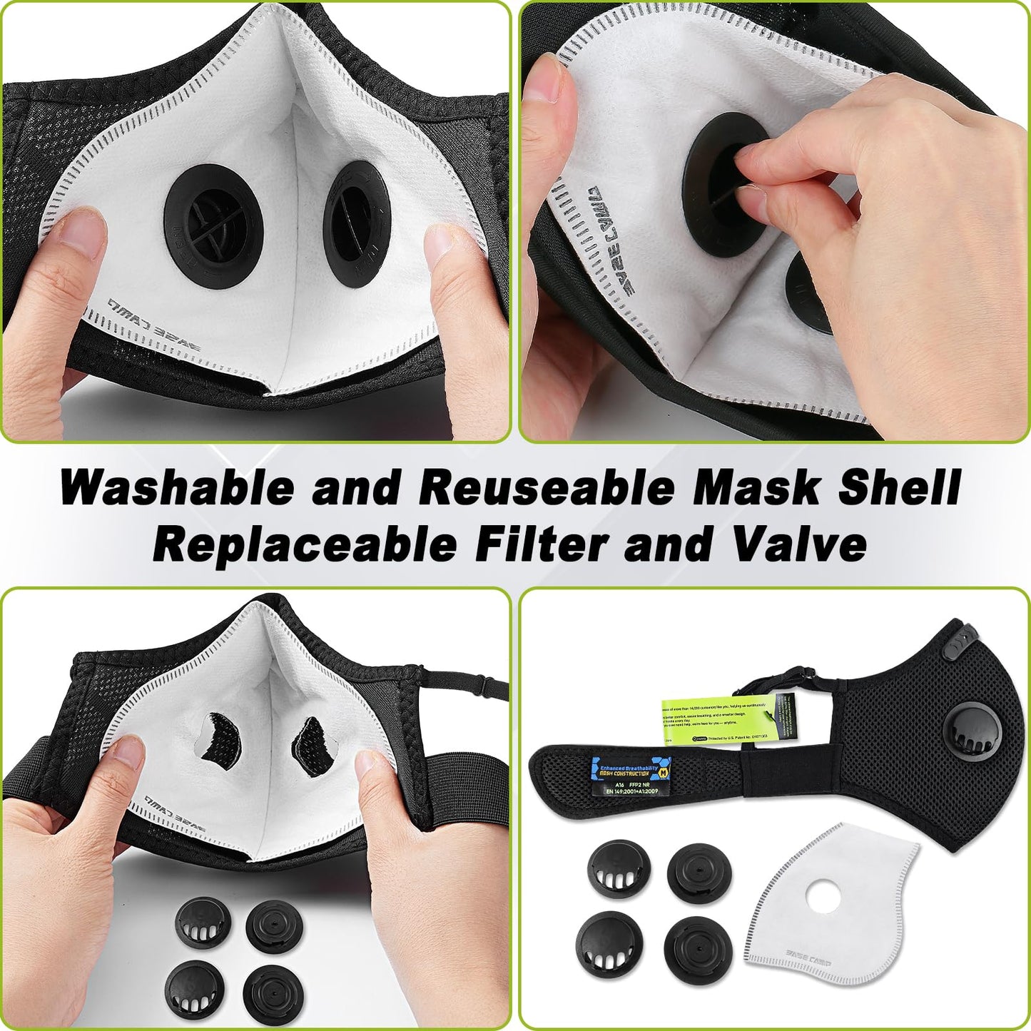 BASE CAMP M Plus Dust Face Mask with Extra 6 Activated Carbon Filters for Woodworking Construction Mowing Cycling (3)