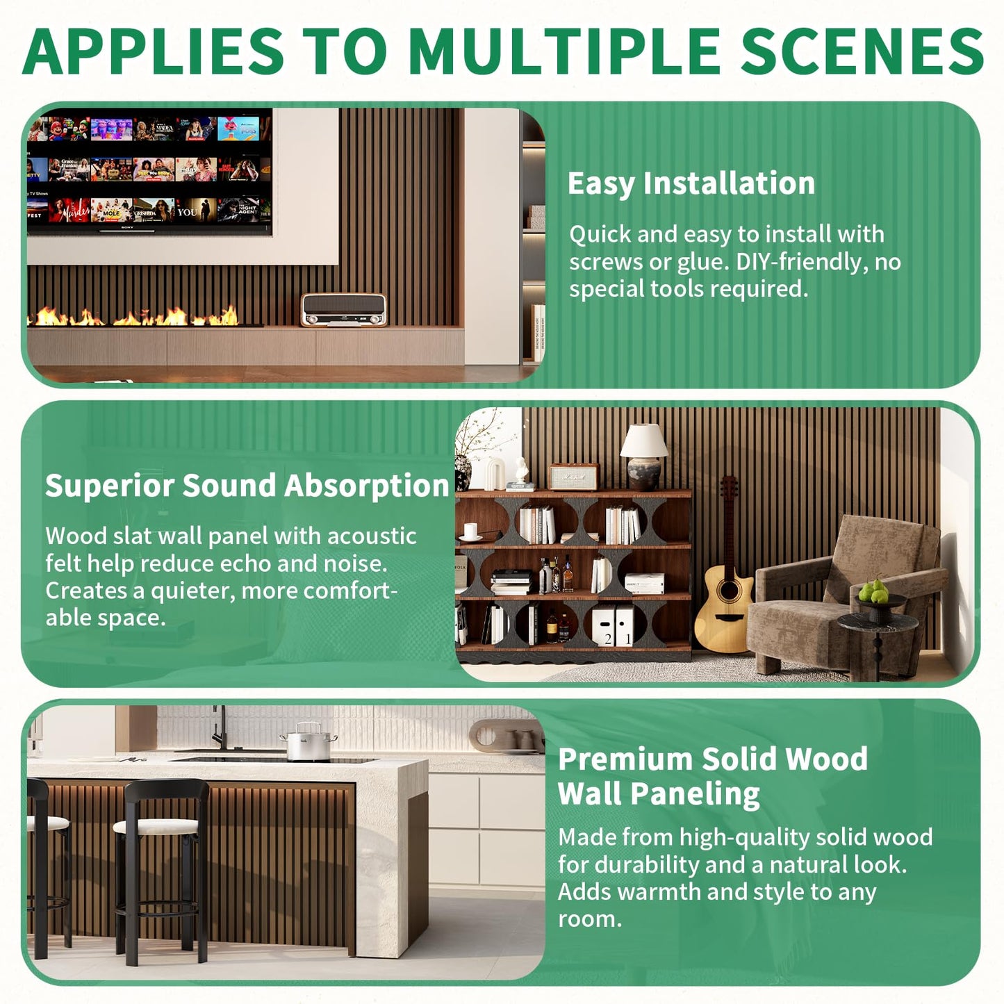 Wood Slat Acoustic Panels, 4 Pack 94" x 8"(21ft²) Wood Wall Panels, Soundproof Wood Slat Panel, 3D Fluted Sound Absorbing Paneling for Wall Decor, Living Room, Bedroom, Walnut