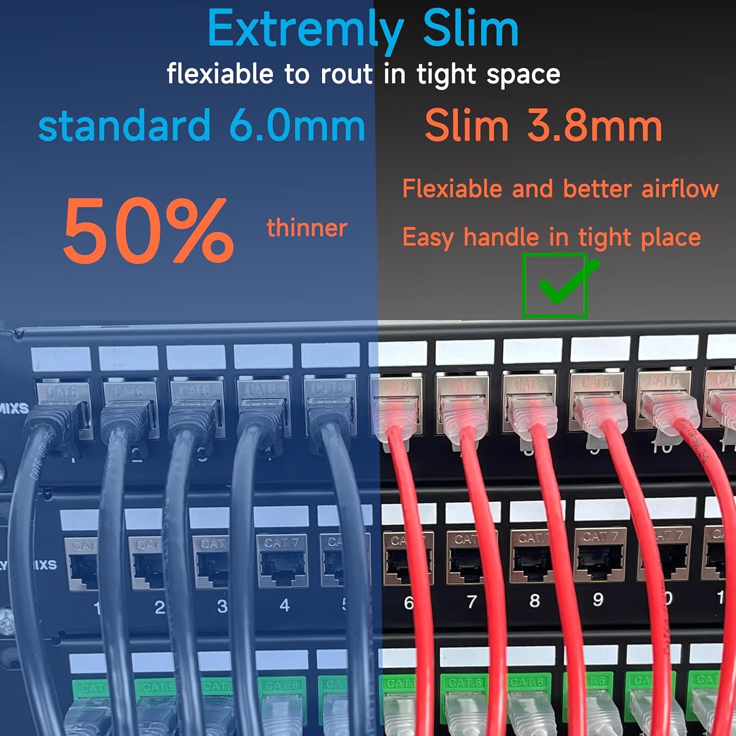 Lysymixs Cat6a 3 (24 Pack), Cat6a 6 10G, Slim Ethernet Patch Cable ft Patch Cable for Data Centers, Cat Cable Network