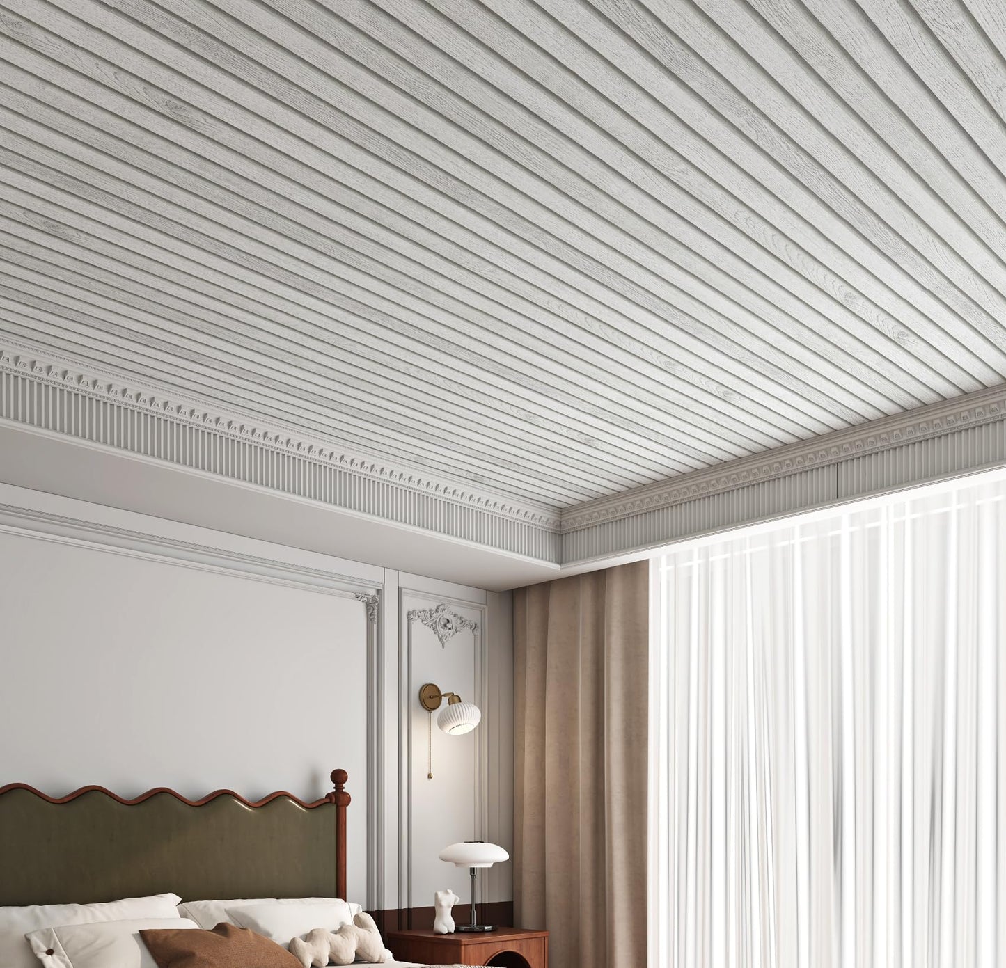 Livelynine Off White Beadboard Wallpaper Peel and Stick Faux Wood Slat Wall Paneling for Accent Wall Farmhouse Bead Boards Vinyl Prepasted Wallpaper Rolls Removable Contact Paper for Walls 15.8x78.8