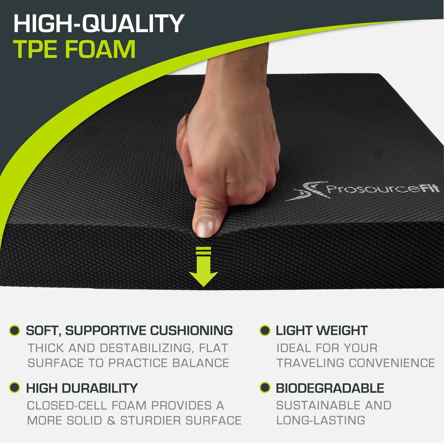 ProsourceFit Exercise Balance Pad – Non-Slip Cushioned Foam Mat & Knee Pad for Fitness and Stability Training, Yoga, Physical Therapy 15.5”x12.75”, Black