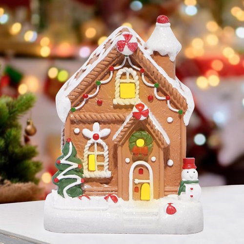 Hodao Gingerbread House Decoration | Handmade Polyresin Xmas Figurine for Winter Decor (Brown)