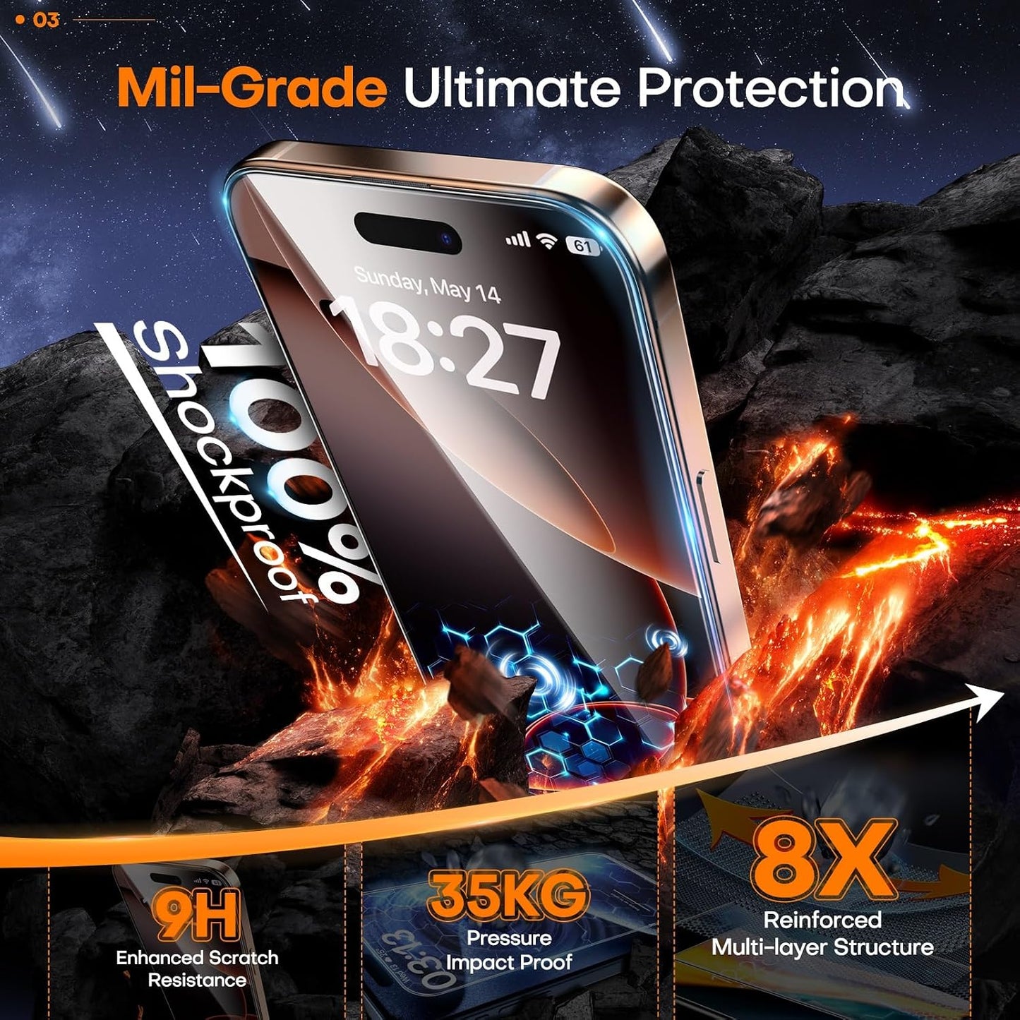 9H+ 16 2 Pack Glass for iPhone Pro Screen Protector, Military Grade Shatterproof HD Tempered Glass, Bubble-Free, Case