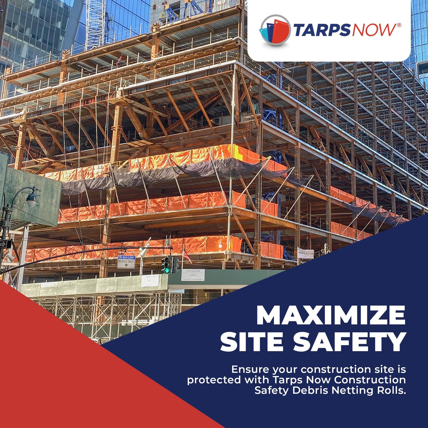 Tarps Now 8'-6" x 150' Orange Safety Netting Roll - Heavy Duty Fire Retardant Safety Nets with 1/4" Openings for Security & Construction Debris Netting, Temporary Mesh Fence, Job Site Net Enclosure