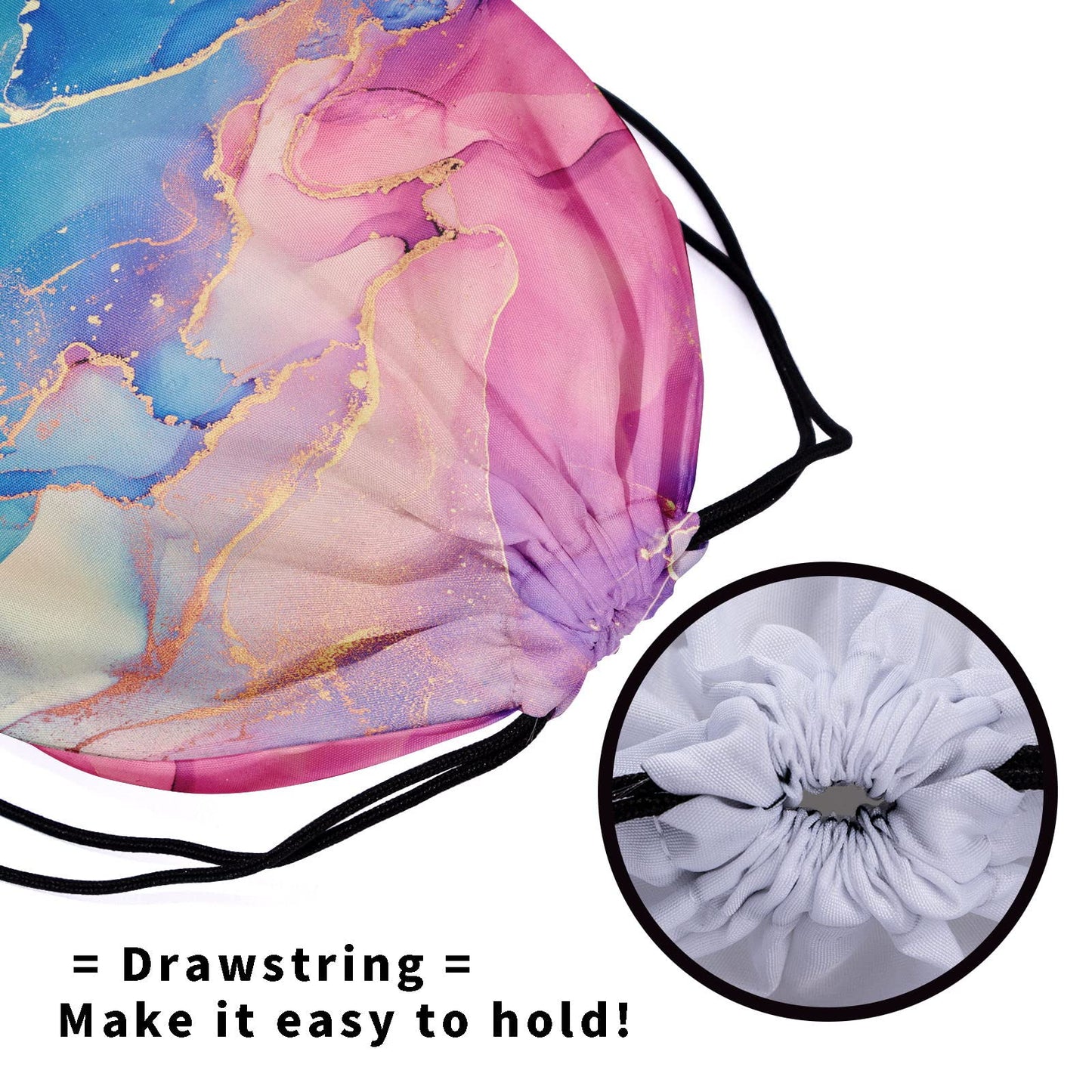 Pink Marble Gymnastics Grip Pouch - Gymnastic Bags for Gymnasts, Glitter Texture, Blue, Purple, Gold, Abstract Ink Paint, Water Resistant, Adjustable 9.25" x 12"