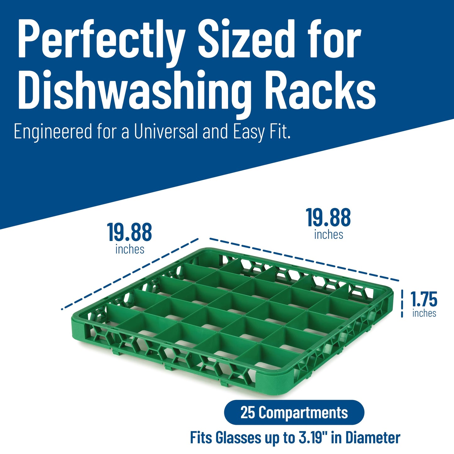 Carlisle FoodService Products OptiClean 25 Compartment Divided Glass Rack Extender for Commercial Dishwashers – Height Extender for Stemware, 3.54" x 3.54" Compartments, Green, (Pack of 6)