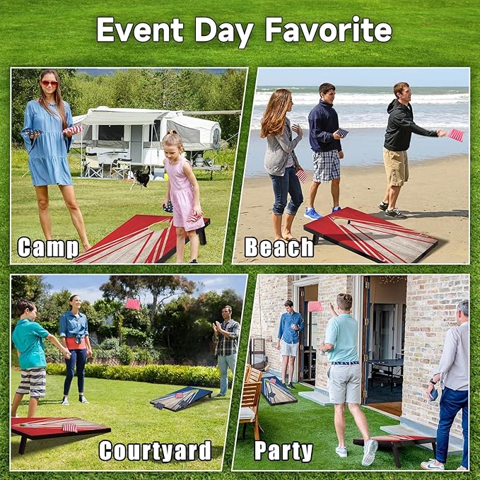 Cornhole Board Set with Carrying Bags & 8 Bean Bags Corn Hole Boards Bean Toss Game for Adults Family Outdoor Lawn Outside Backyard Games