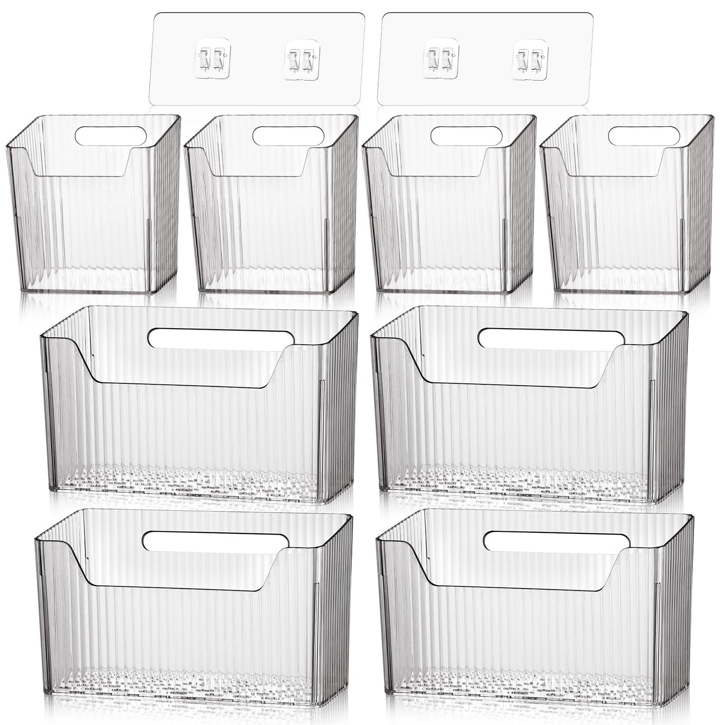 SiliFine 8 Pcs Storage Organizer Bins Wall Mounted Organizer Basket Plastic Cabinet Door Bins Stackable Hanging Baskets for Organizing for Wall Refrigerator Kitchen Bathroom Pantry(3.94'',Clear)