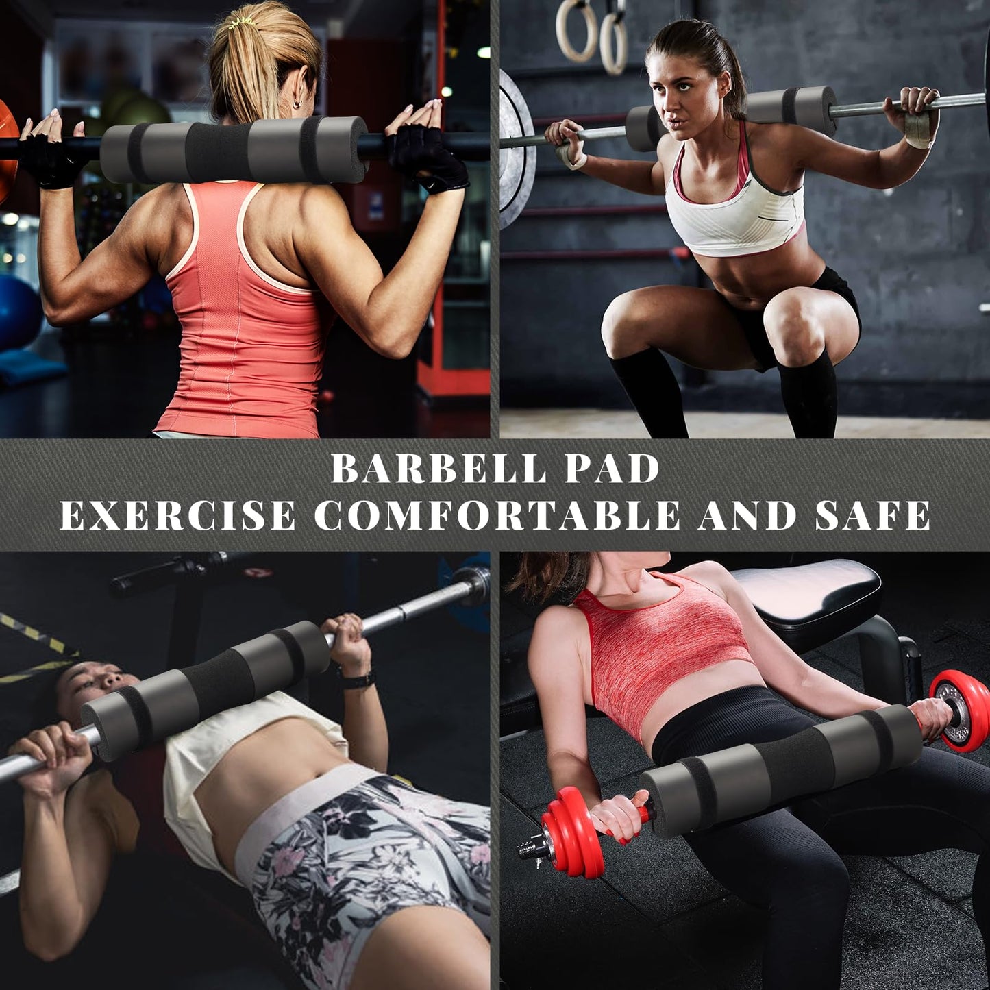 Barbell Pad Set,10 Pcs Barbell pads For Hip Thrust Squat & Lunges Support,With 2 Workout Ankle Straps, 2 Workout Gloves, 2 Gym Straps Weight Lifting, Resistance Bands,Olympic Bar Pad,Carry Bag (Black, Large-Gloves)