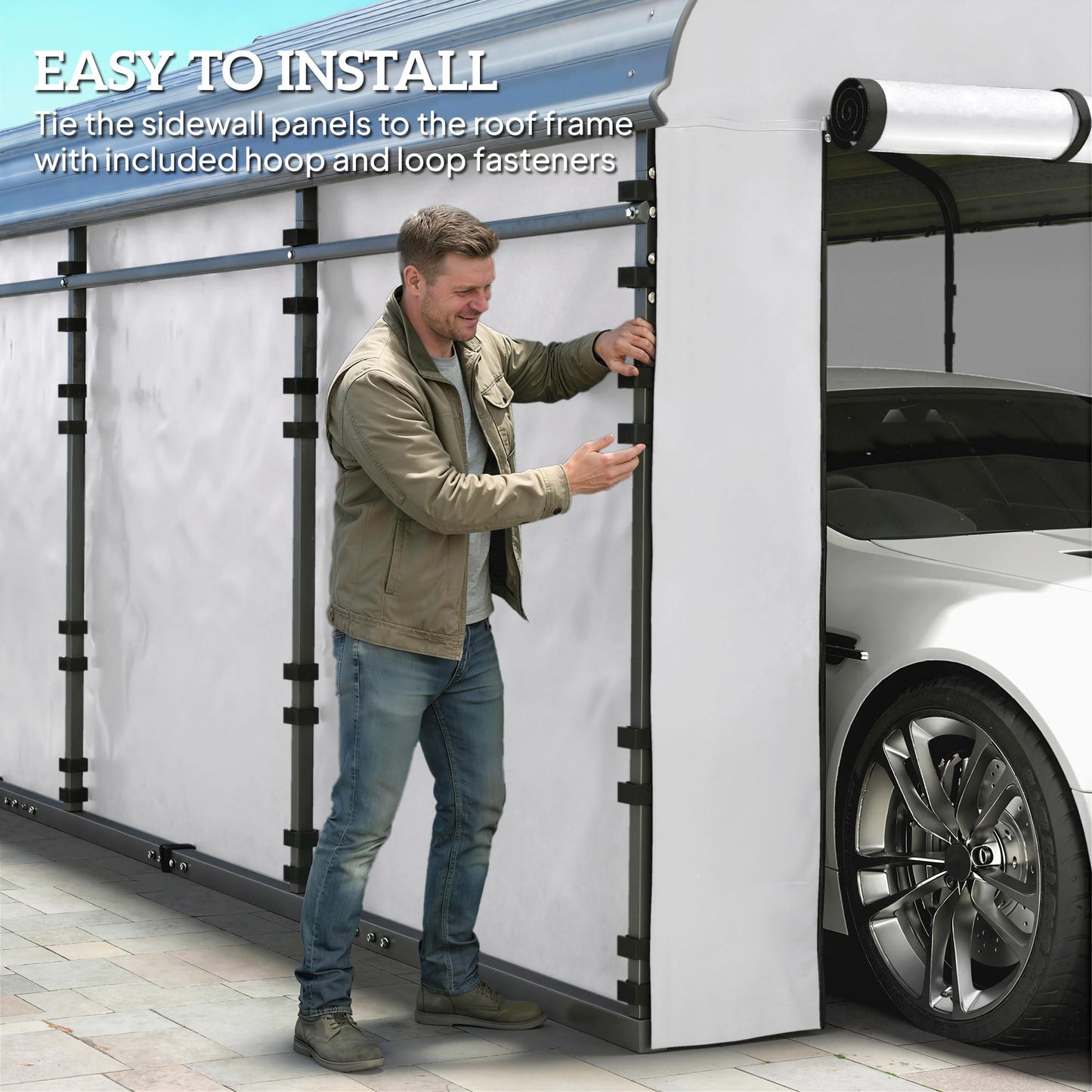 Outsunny Carport Replacement Sidewall Panels Set of 4 for 12' x 20' Carports, UPF50+ Waterproof PE Tarp Replacement Side Wall Cover with Zipper Door, Top Cover and Frame Not Included, White