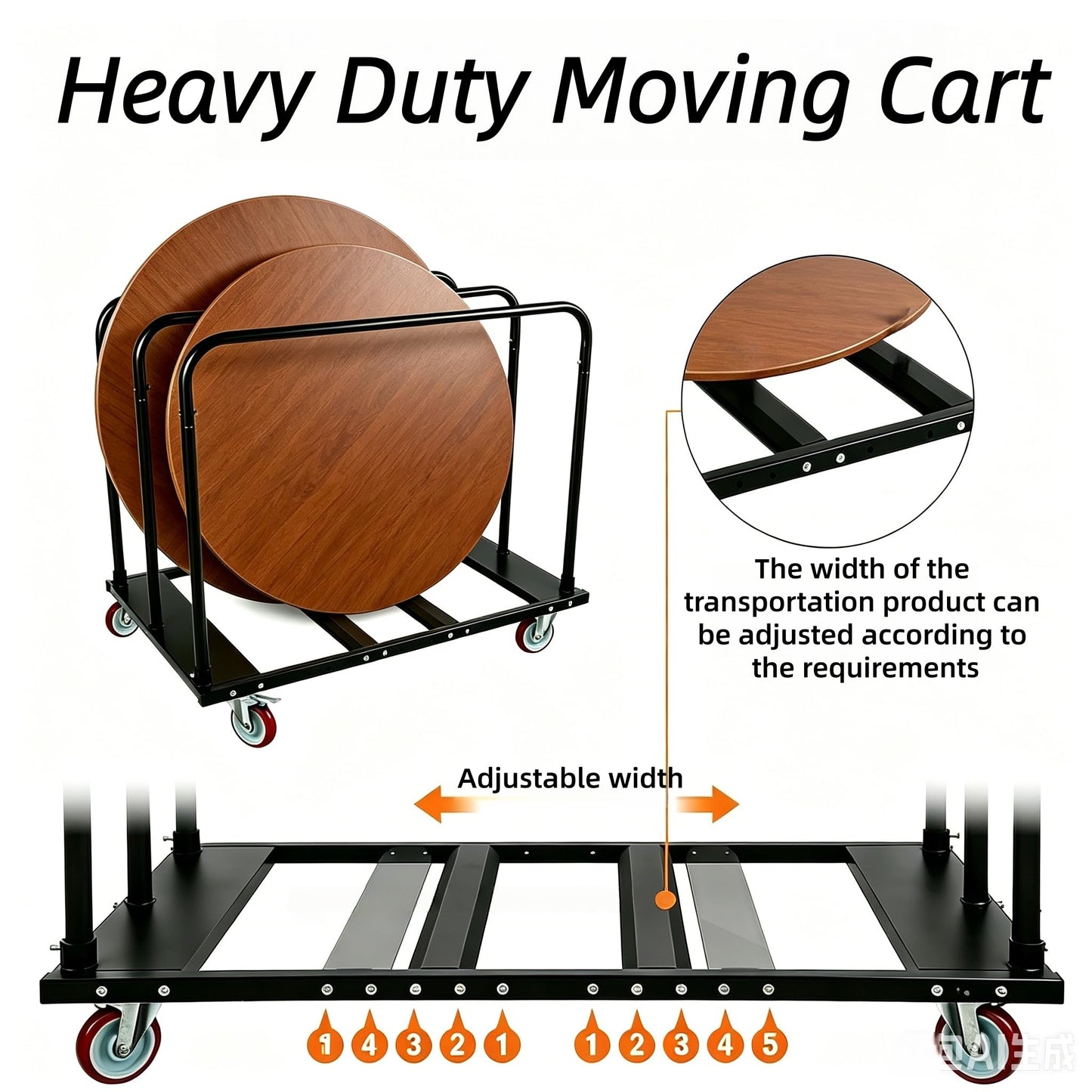 Multi-Purpose Heavy Duty Moving Folding Table Cart, 1800 LBS Load Capacity Drywall Dolly with 5" Swivel Wheels, 10-Table Capacity for Party, Event, Hotel, Warehouse & Furniture, Factory