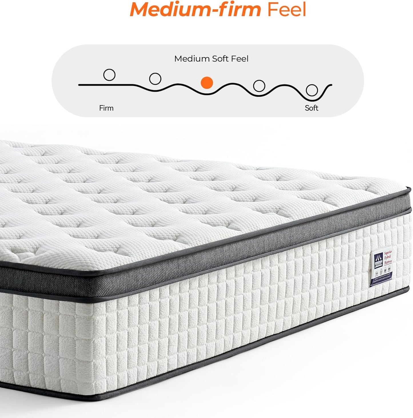 Regine Switzerland 12-Inch Queen Hybrid Mattress - Pocketed Spring & Gel Memory Foam for Support & Pressure Relief