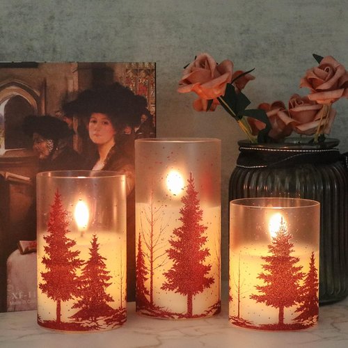 DRomance Flameless Christmas Tree Candles - Remote Timer, Real Wax, LED Flickering | Red, 3-4-5-6 Inch