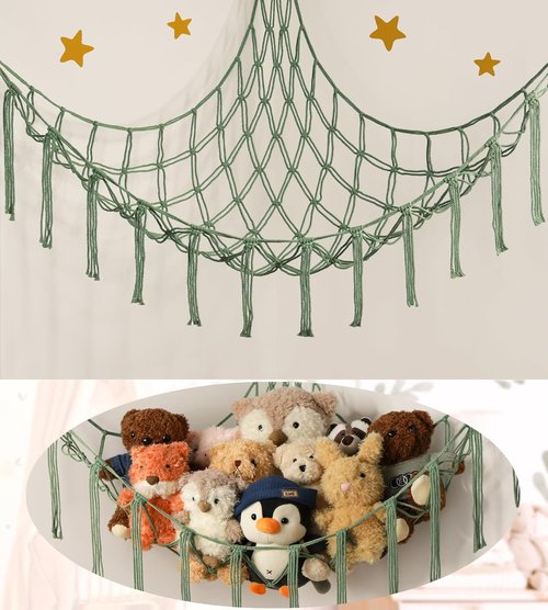 Mirolam Stuffed Animal Hammock - Large Corner Net for Plush Toy Storage & Display | Boho Bedroom Decor