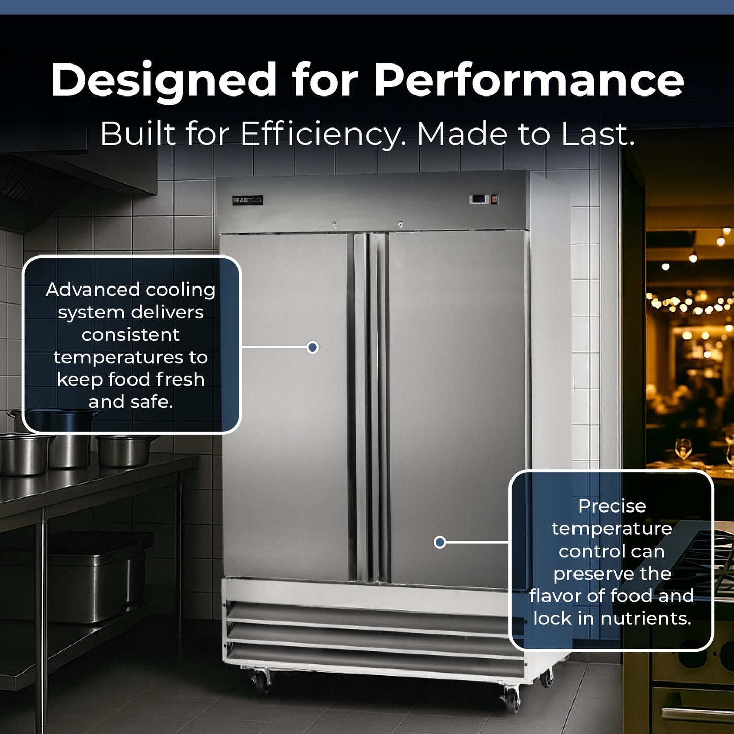 PEAKCOLD Double Door Commercial Refrigerator, 47 Cu. Ft., 54" W Stainless Steel Reach-In Upright Refrigerator, Adjustable Shelves, Auto Defrost, Digital Thermostat, Freestanding Industrial Fridge