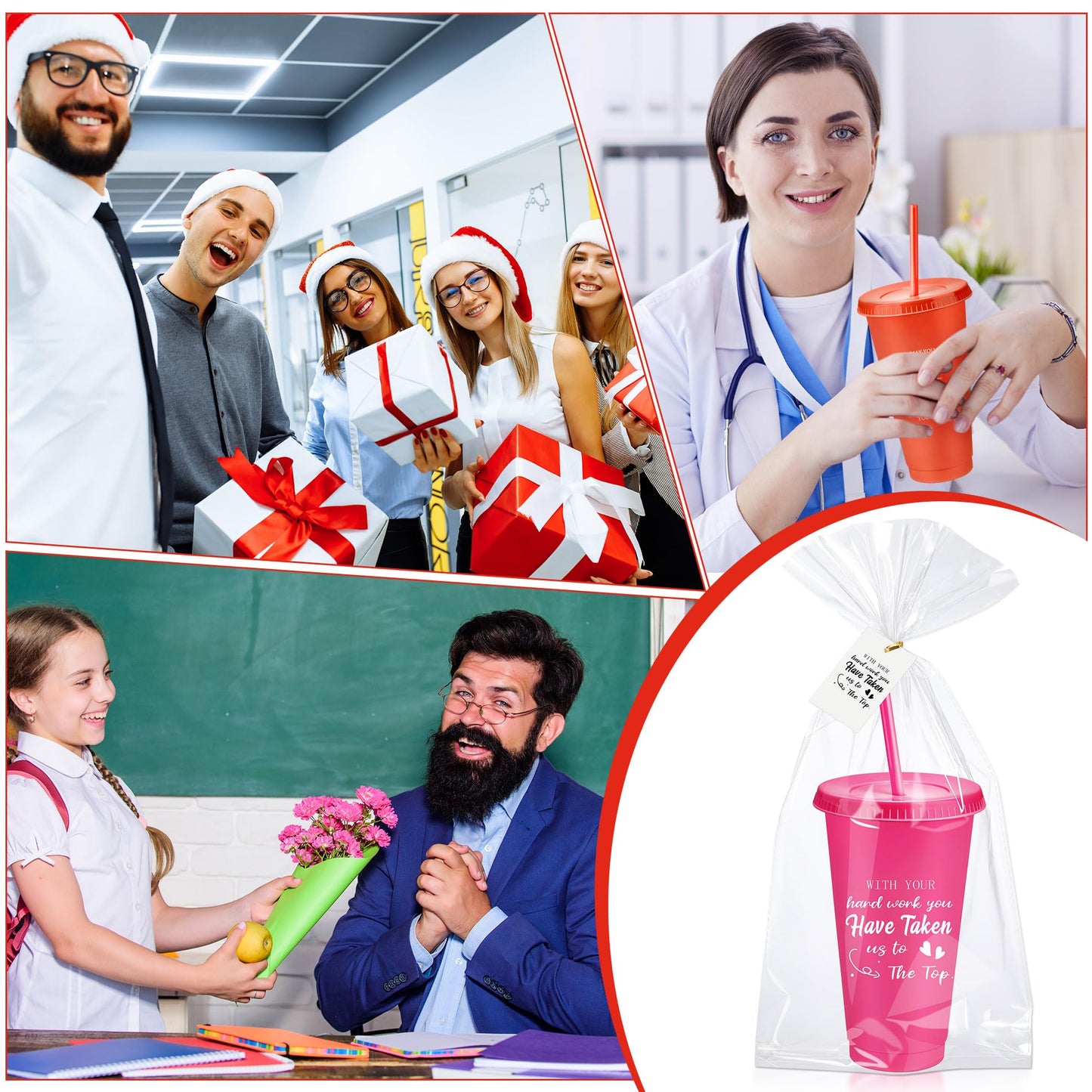 Tioncy 50 Set Employee Appreciation Gifts Bulk Team Thank You Cups 24oz Plastic Tumblers with Lids & Straws for Teacher Nurses Week 2026 Nursing Assistance Volunteer Coworker(Thank You,Multicolor)