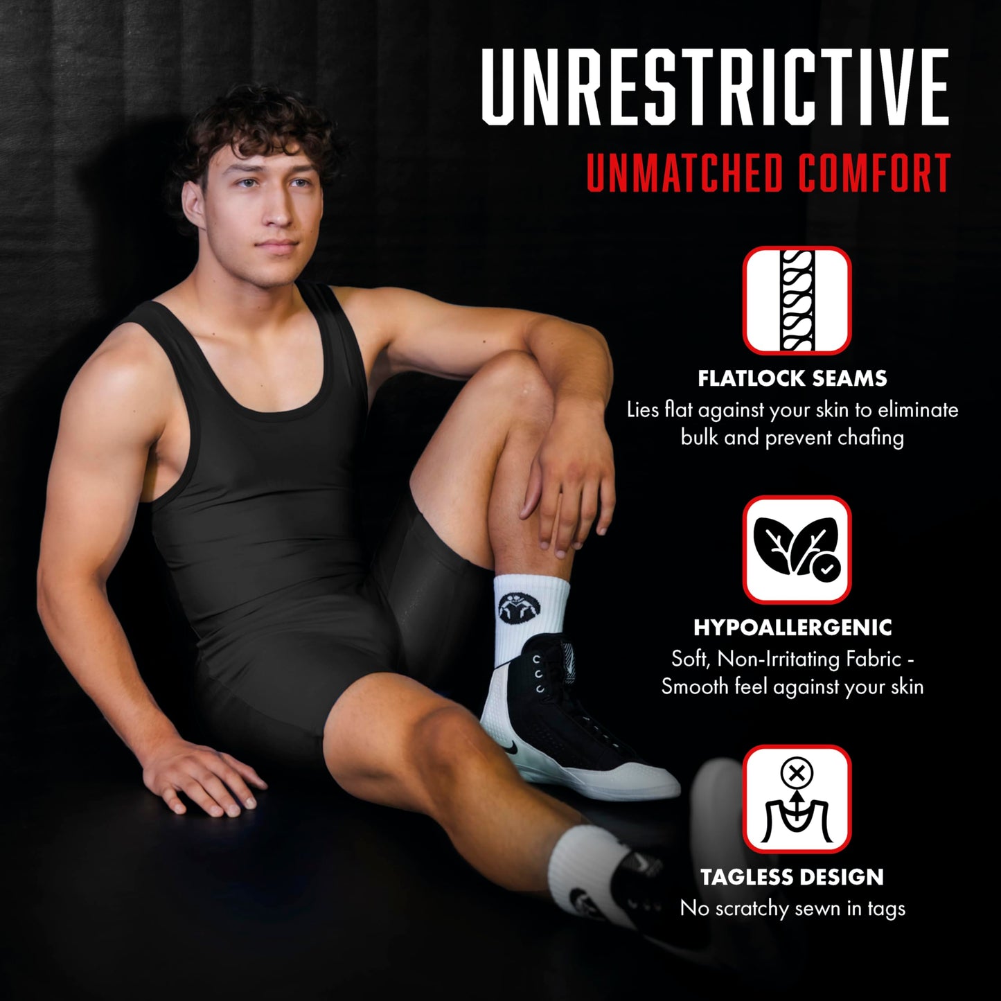 Matman Men’s & Youth Wrestling Singlet – High Performance Singlets for Wrestling or Weightlifting - Edge Singlet (Black, Small)
