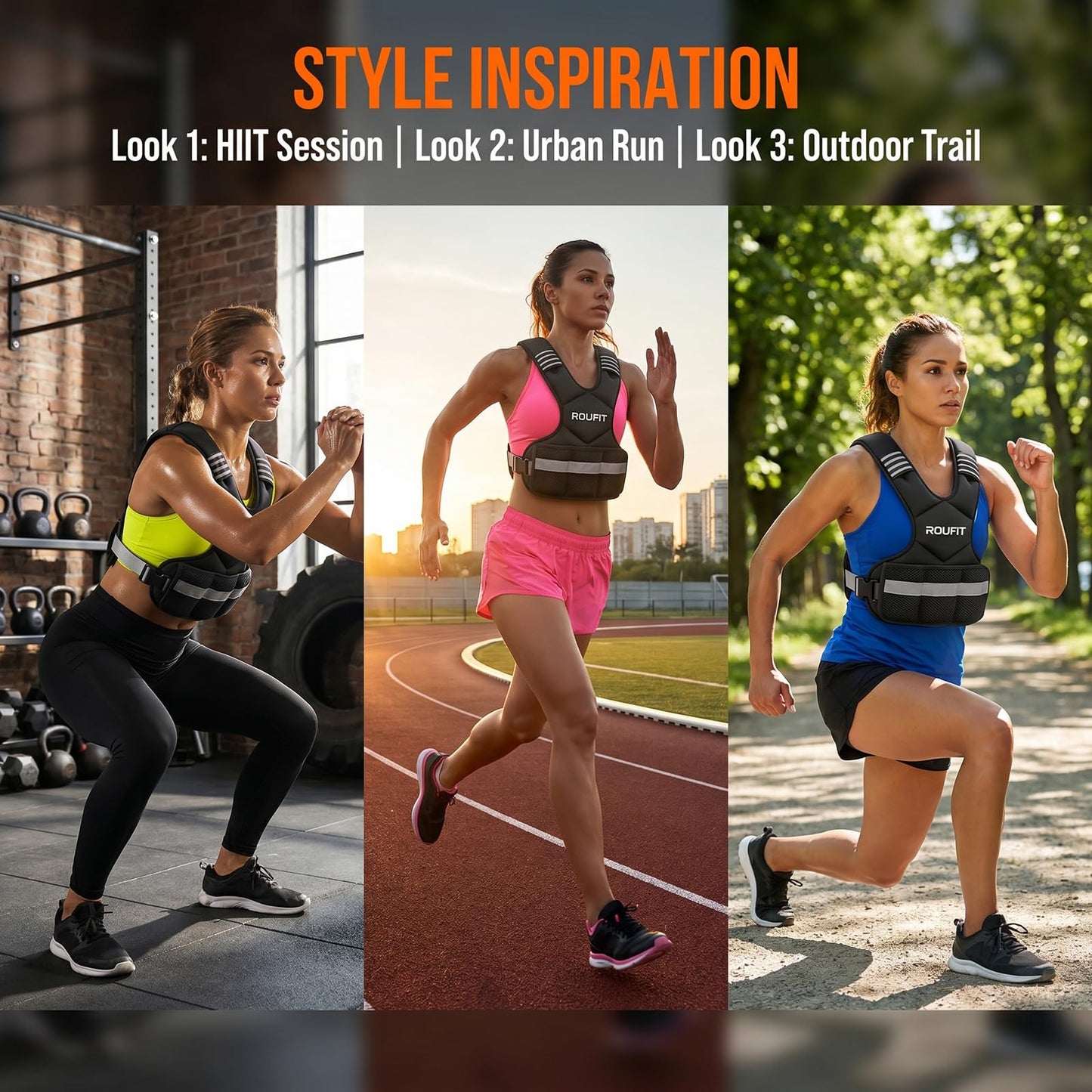 ROUFIT Women Adjustable Weighted Vest 4-10lb/6-15lb | Soft Neoprene Comfort, Reflective Strips & Front Pocket | Rucking Vest for Men & Women | Running, Walk & Cardio Workouts (Gray, 6-15 LB)