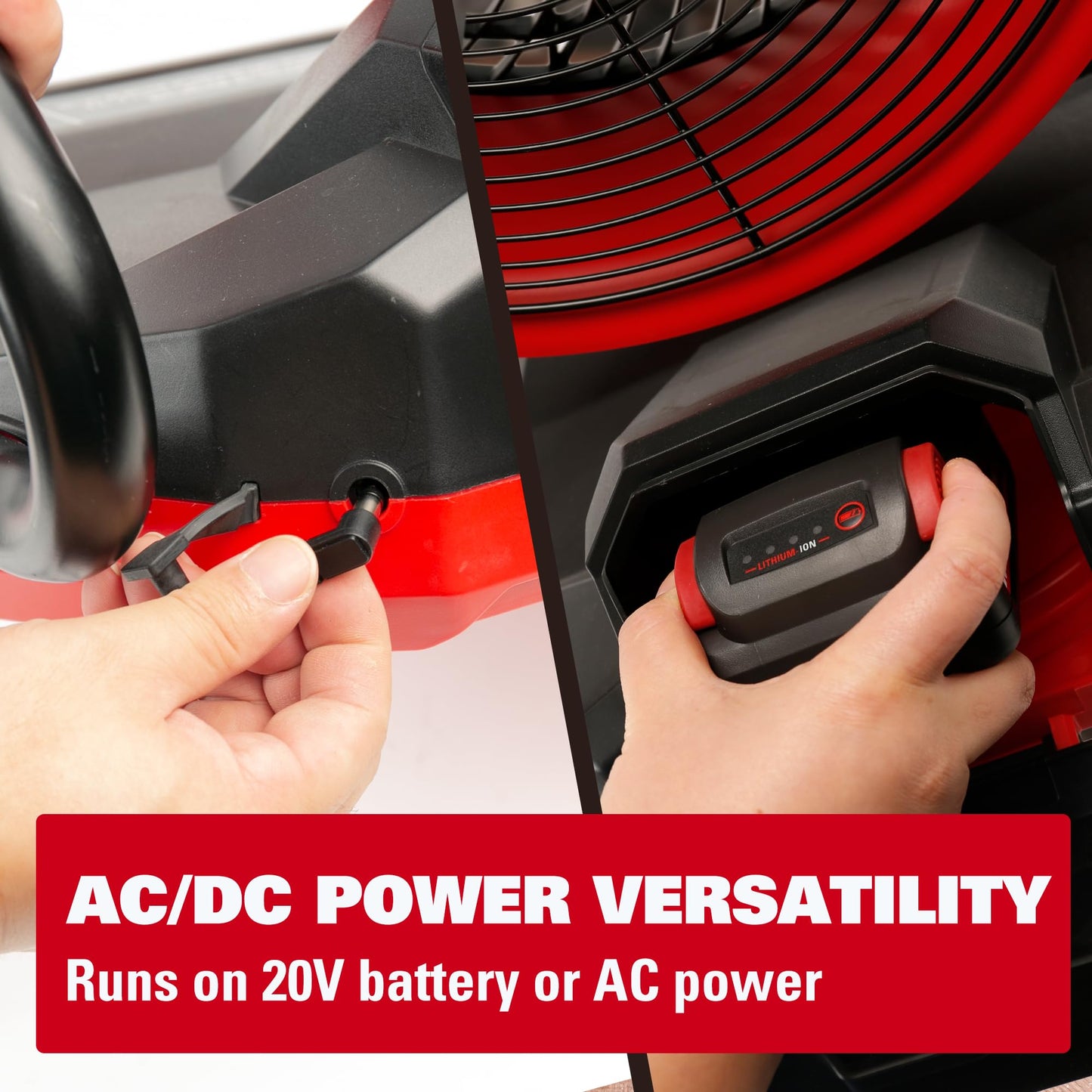 ECOMAX 12" AC/DC Bucket Top Misting Fan, Cordless with 2x20V Batteries & 2A Charger, 2-Speed Airflow & 2-Speed Mist Cooling Fan for Outdoor, Patio, Camping, Fits for 5-Gallon Bucket & Garden Hose